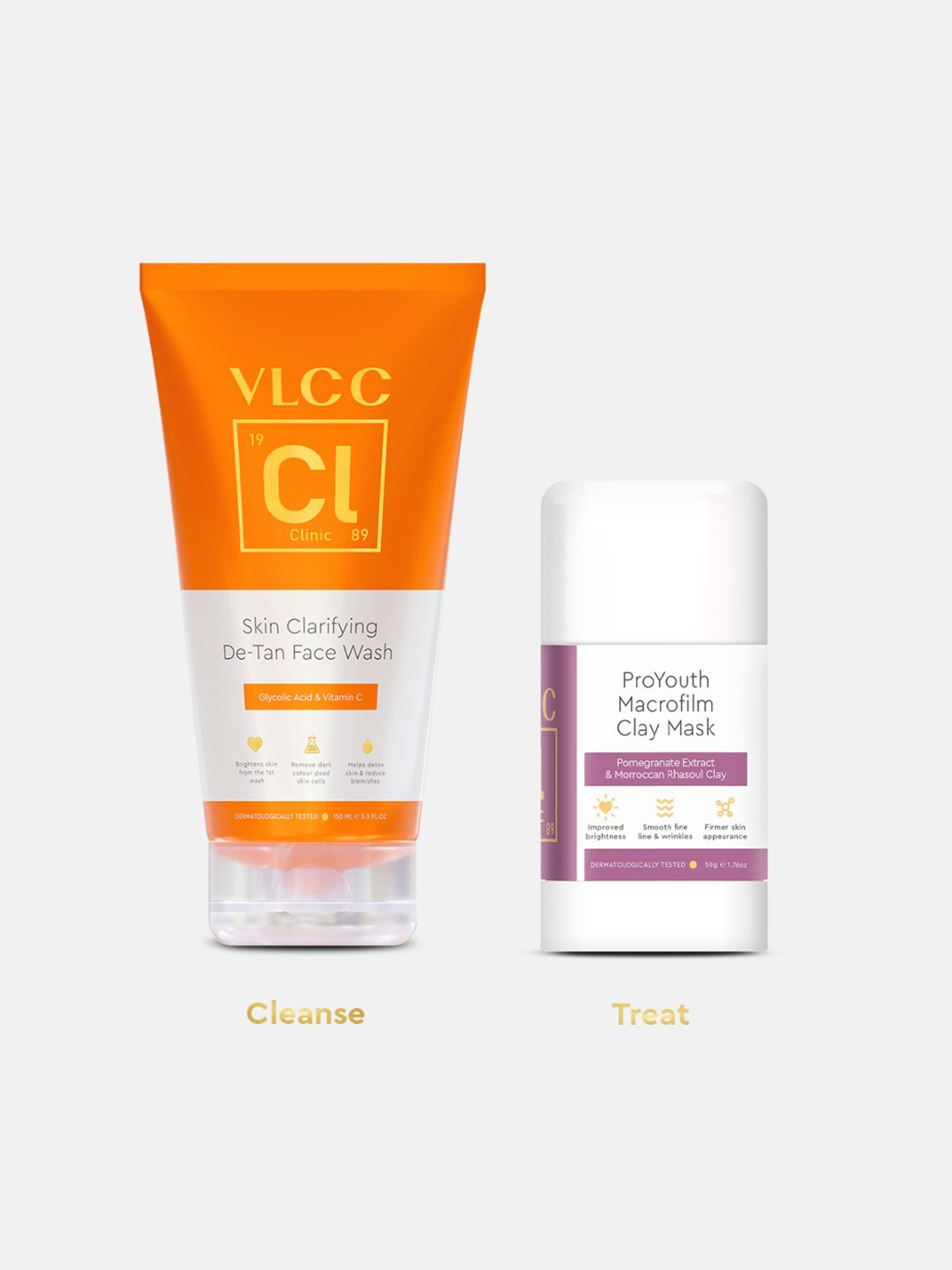 VLCC Clinic ProYouth Macrofilm Clay Mask & Skin Clarifying De-Tan Face Wash Combo