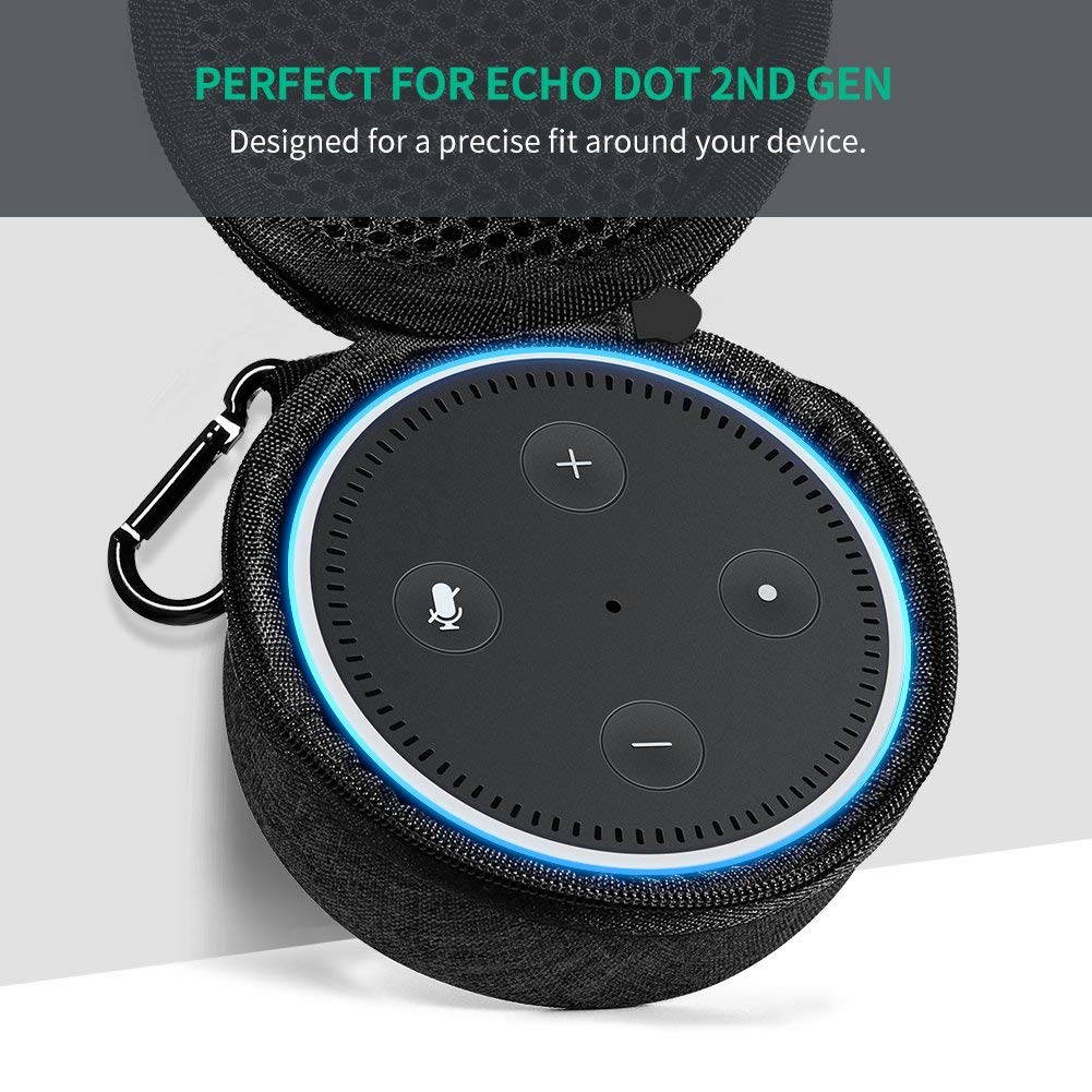 UGREEN Carrying Case for Echo Dot 2nd Generation Travel Protective Hard Case Holder Cover for Echo Dot 2 Speaker, Fits for USB Cable and Wall Charger Accessories, Portable with Carabiner (Grey)