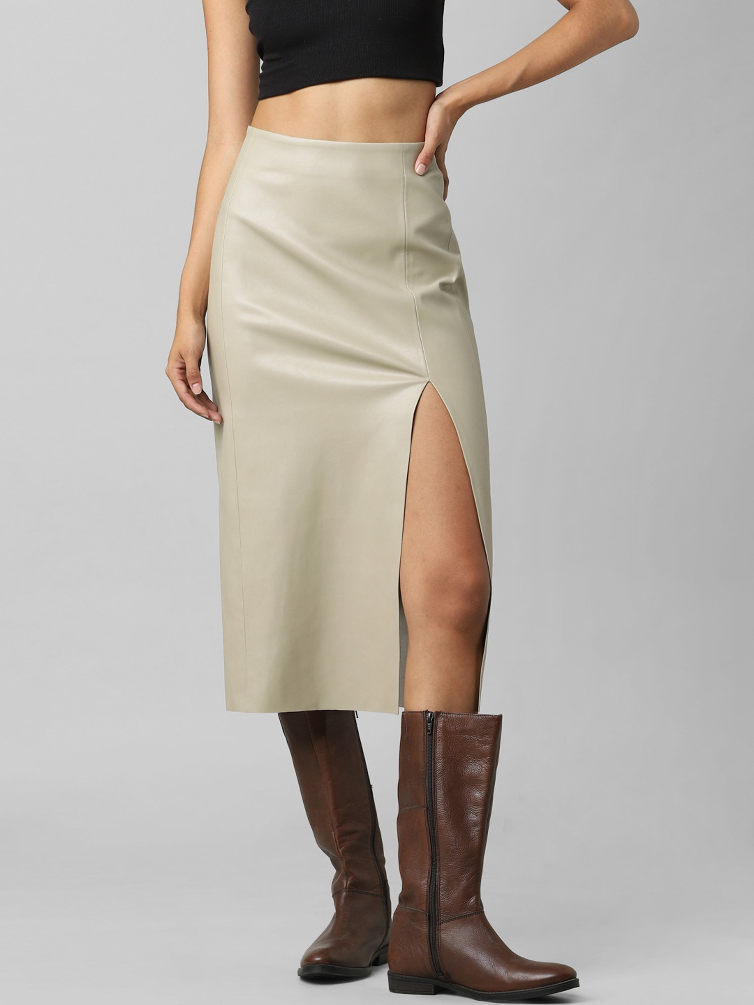 Only Beige Below Knee Pencil Skirt