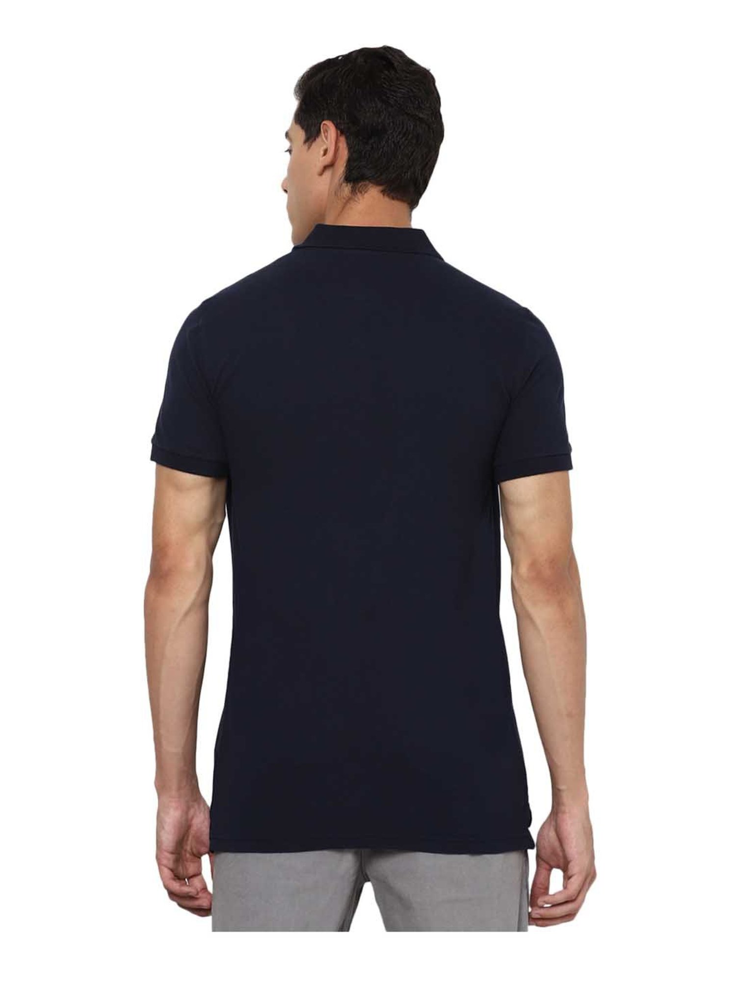 American Eagle Blue Solid Polo T-Shirt