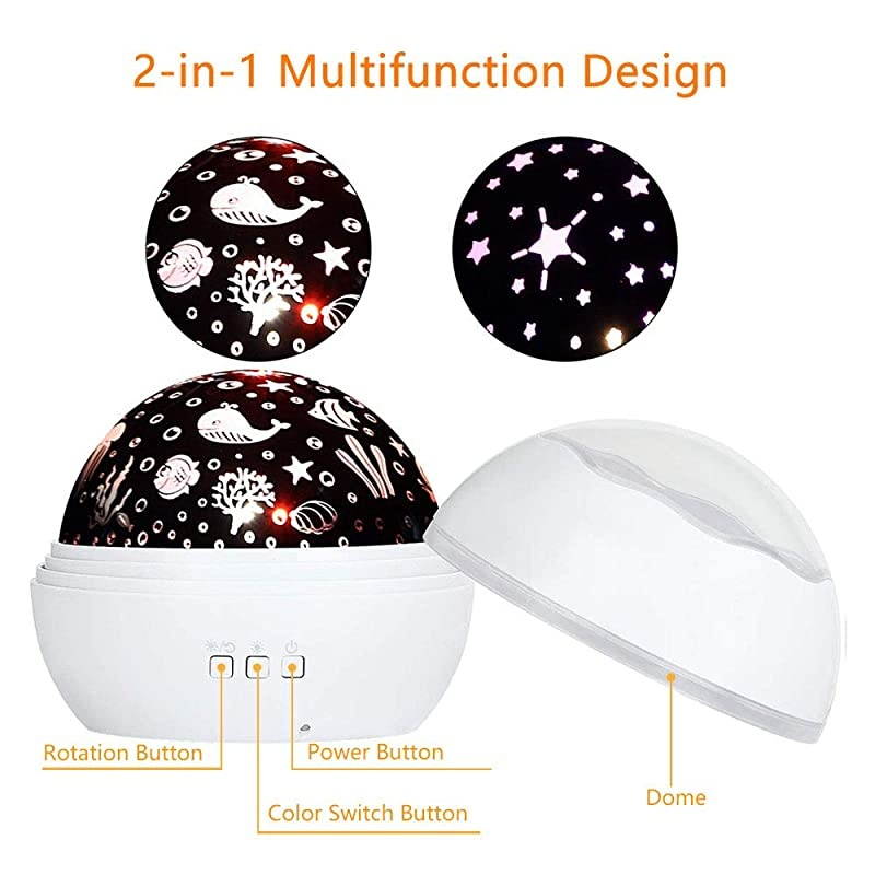 Night Light Projector Lamp Star Moon Night Lamp Romantic Rotating Ocean Animals Allinone Lights Projector Night Sign Lighting for Children Boys Girls White