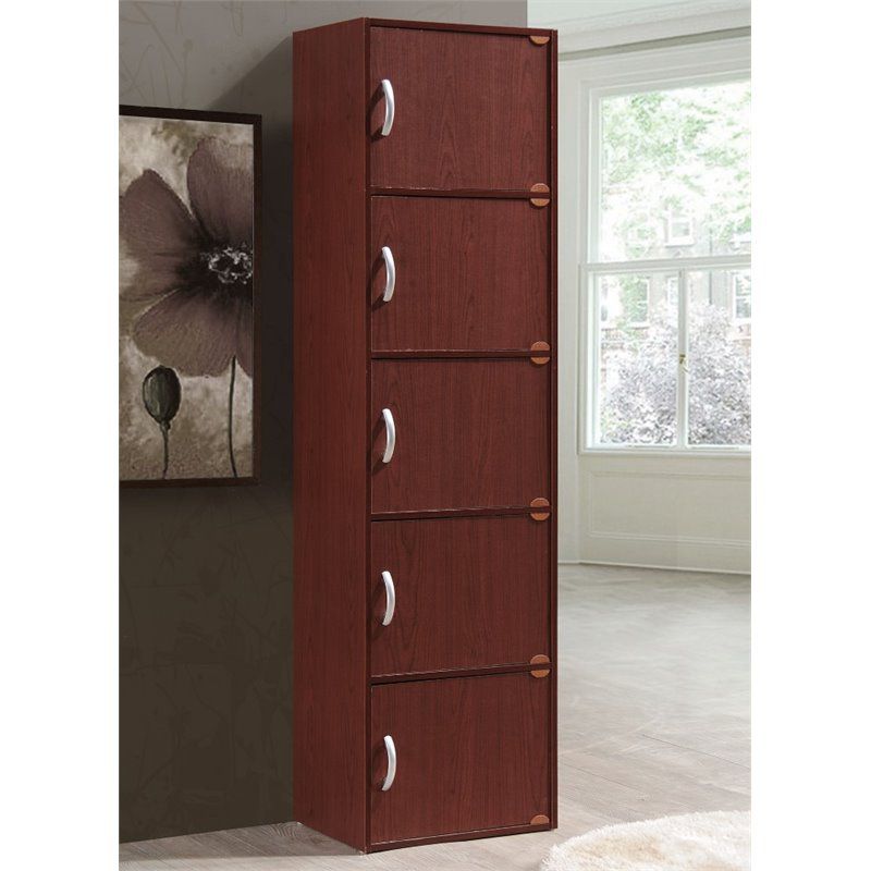 5 Shelf 5 Door Bookcase in Mahogany Brown - Pemberly Row