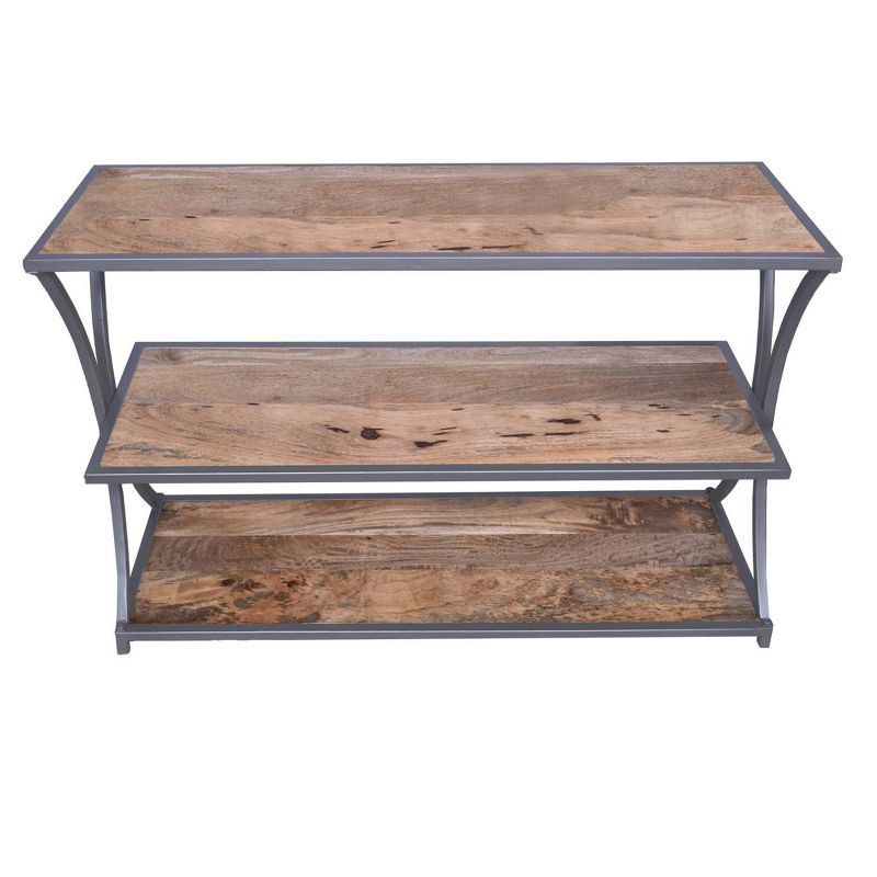 Metal Framed Three Tier Console Table with Mango Wood Shelves Brown/Gray - The Urban Port