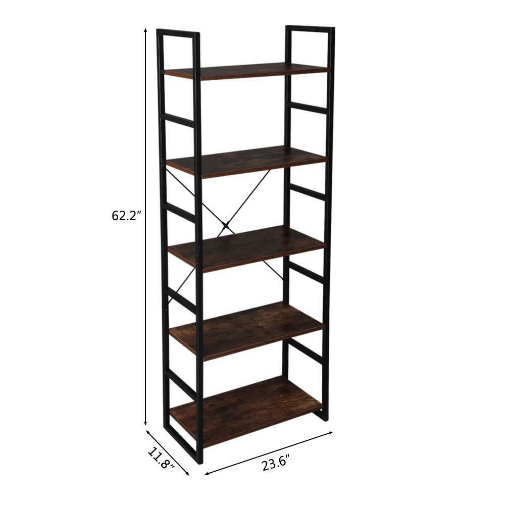 Vintage Free Standing Bookshelf 5-Tier Industrial Style Bookcase Storage Shelves