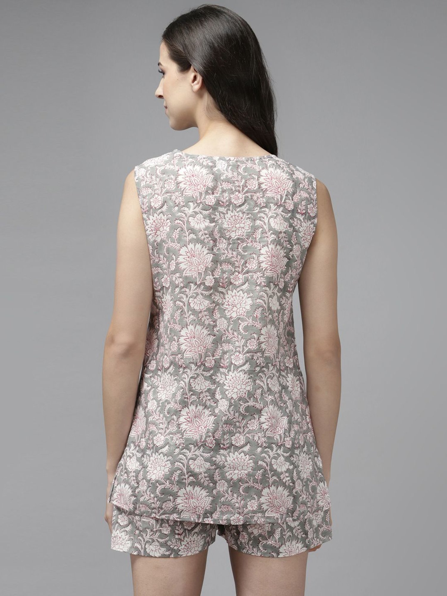 Prakrti Blue Cotton Printed Top Short Pant Set