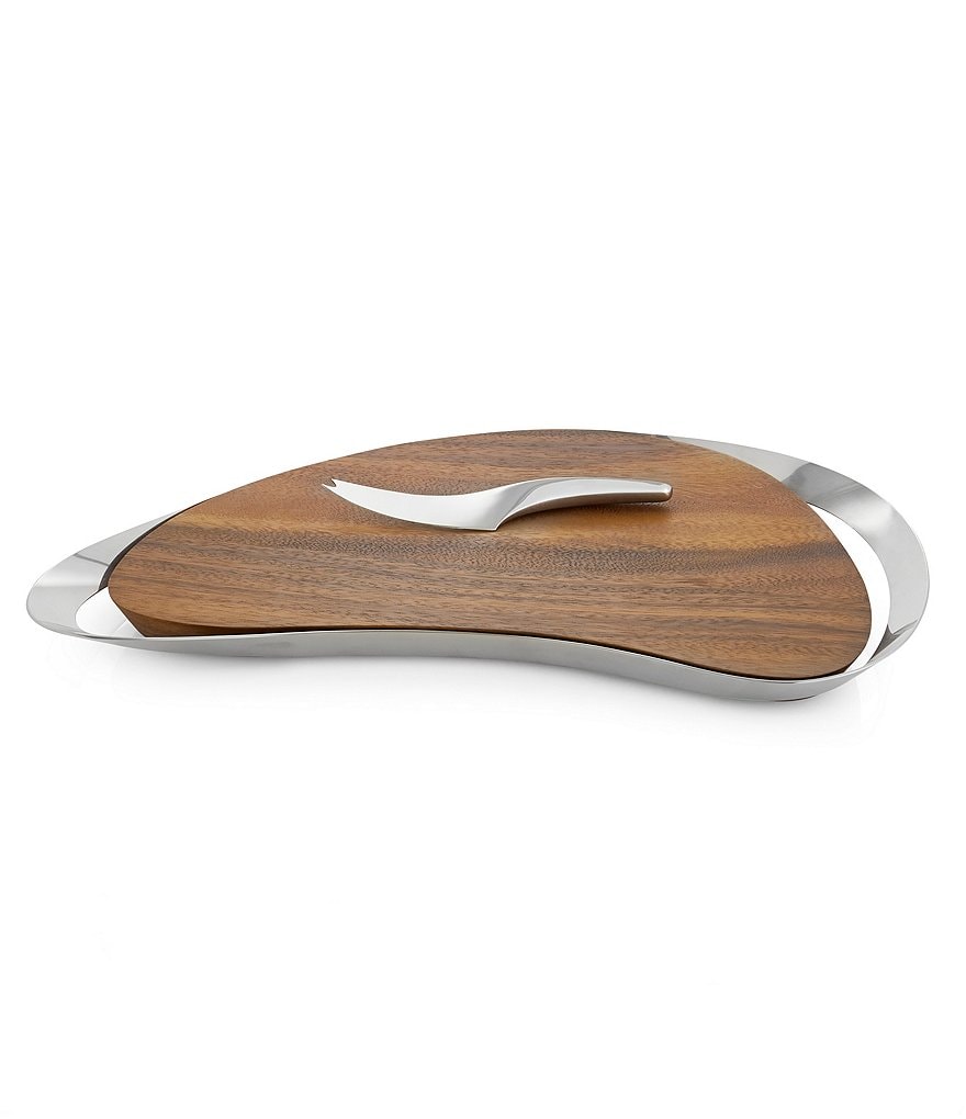Nambe Pulse Wooden Cheese Board with Knife