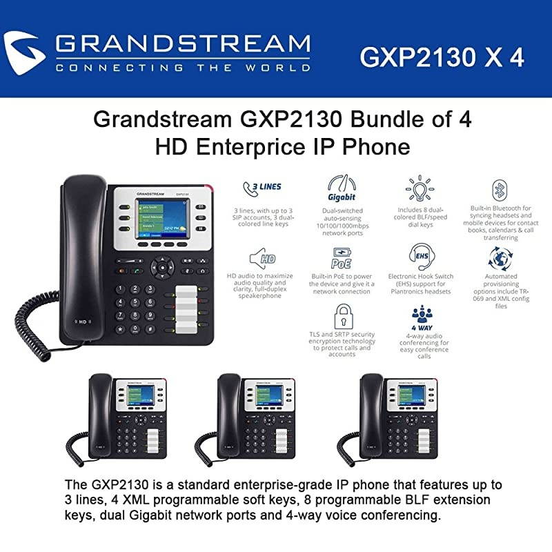 GXP2130 Bundle of 4 HD Enterprise IP phone 3 lines Color LCD PoE
