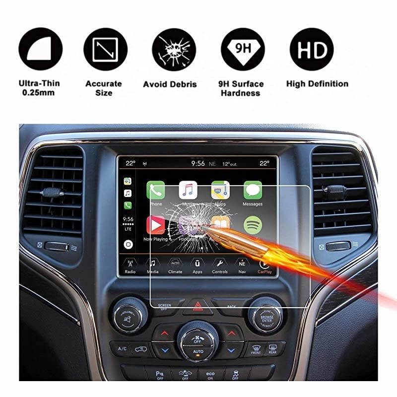 Grand Cherokee Uconnect Touch Screen Car Display Navigation Screen Protector, RUIYA HD Clear TEMPERED GLASS Car In-Dash Screen Protective Film (8.4-Inch)
