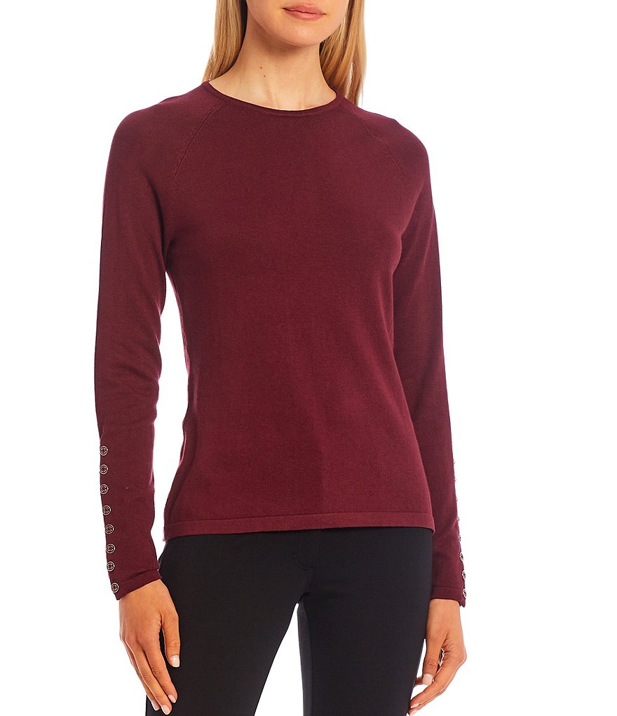 J.McLaughlin Jamey Crew Neck Button Trim Raglan Sleeve Sweater