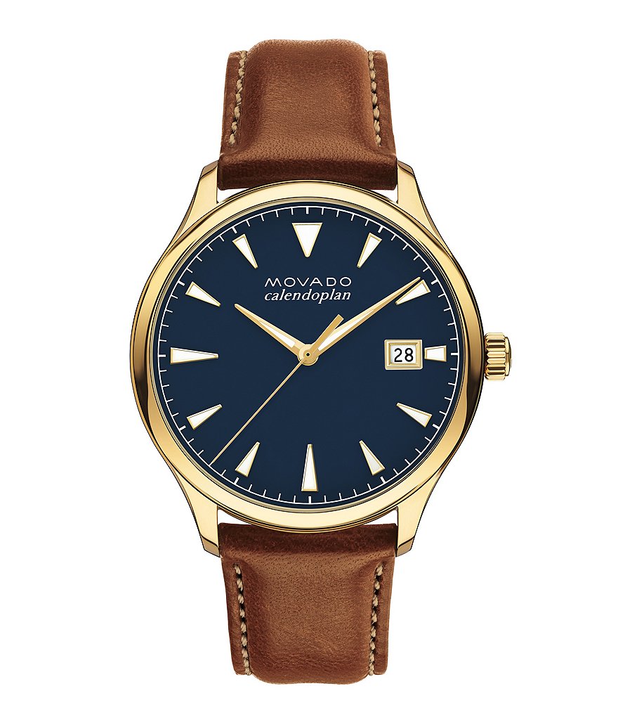 Movado Heritage Series Calendoplan Cognac Leather Strap Watch