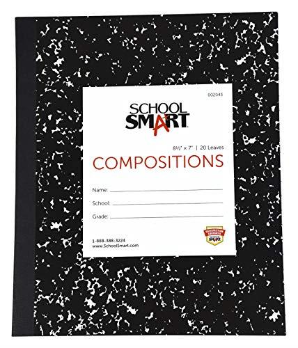 School Smart Flexible Composition Book - 20 Leaves, 8-1/2 X 7 in, 15 lb, 3/8 in Ruling, 40 Sheets, White Paper, Black Marble Cover