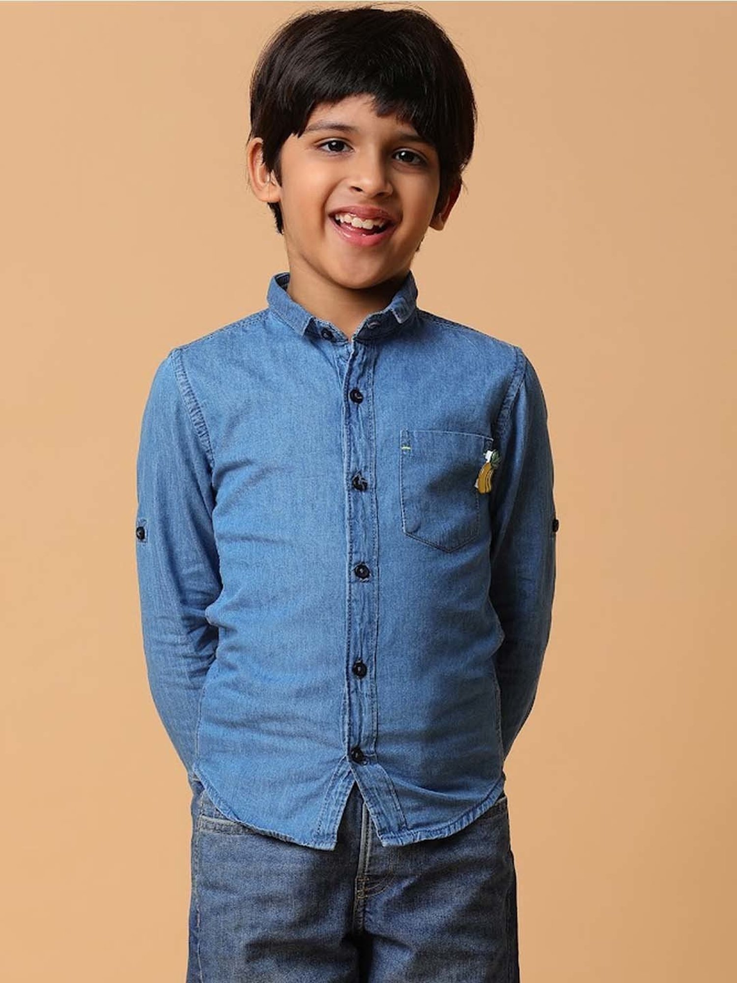 Tales & Stories Kids Blue Cotton Regular Fit Full Sleeves Shirt