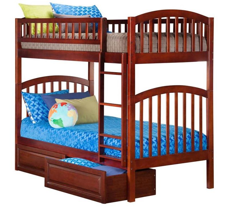 Richland Bunk  Twin over Twin w/ Raised Panel Trundle  Antique Walnut - Atlantic Frame