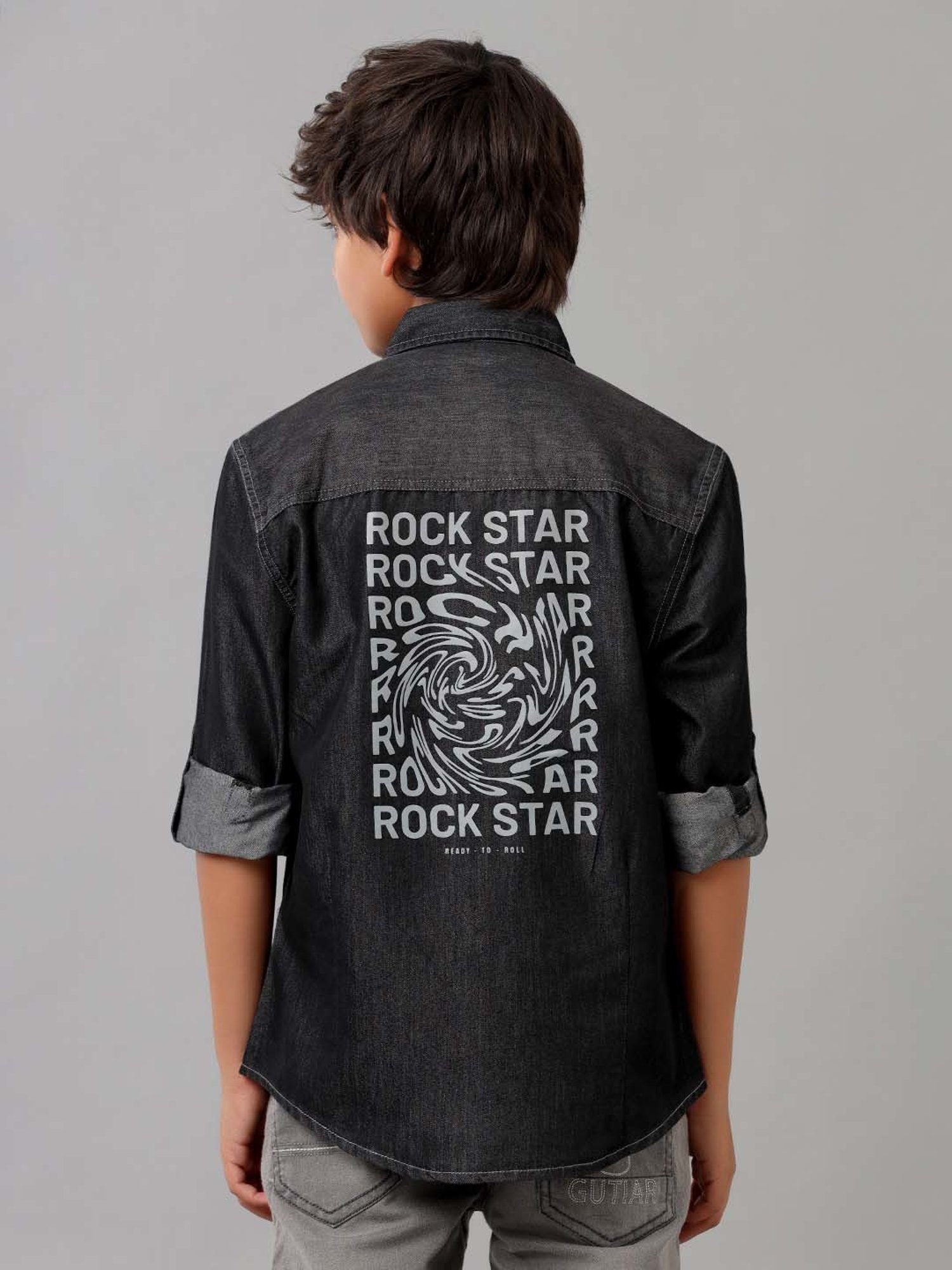 Under Fourteen Only Kids Black Cotton Printed Full Sleeves Shirt