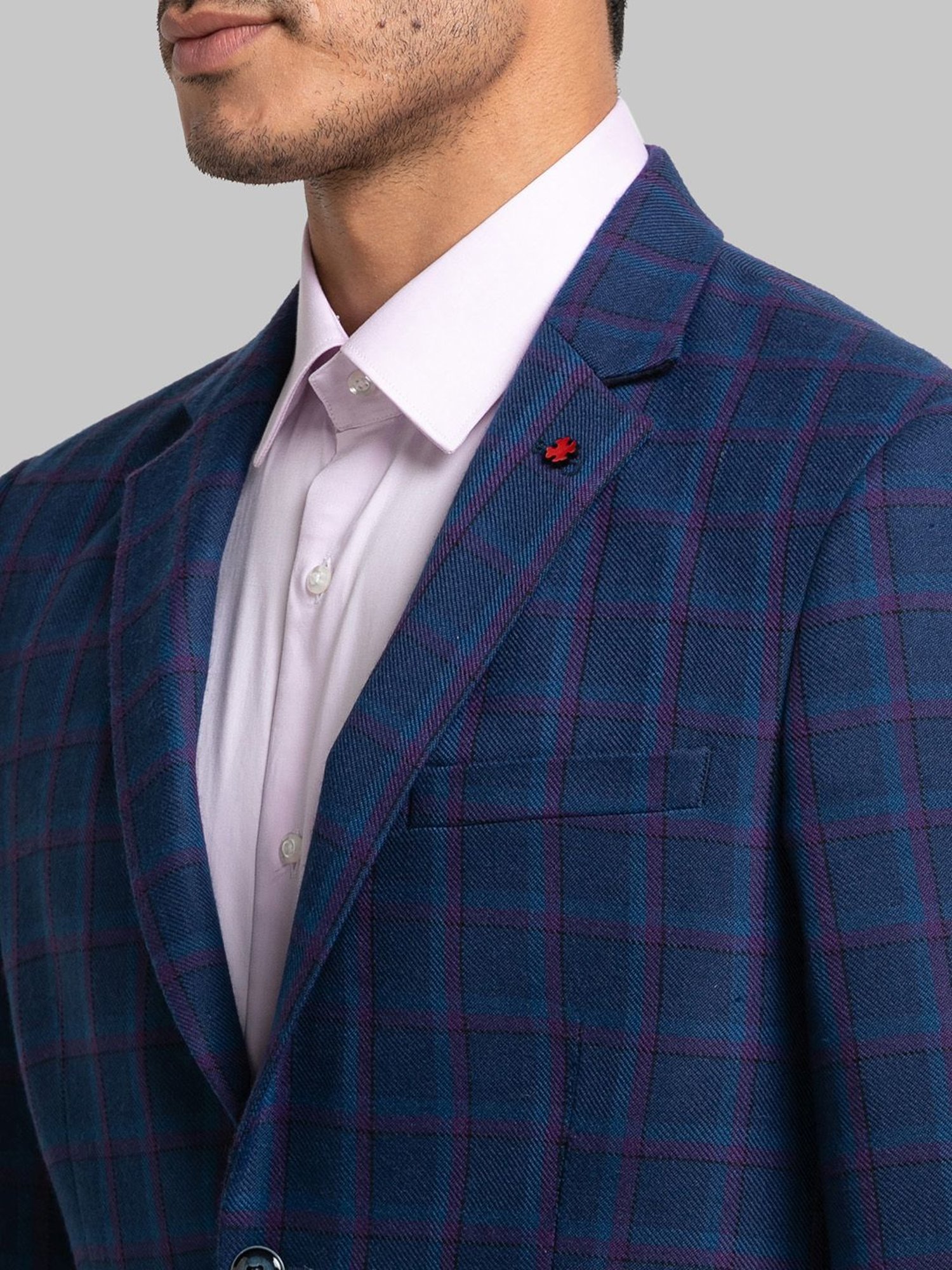 Raymond Blue Regular Fit Checks Blazer