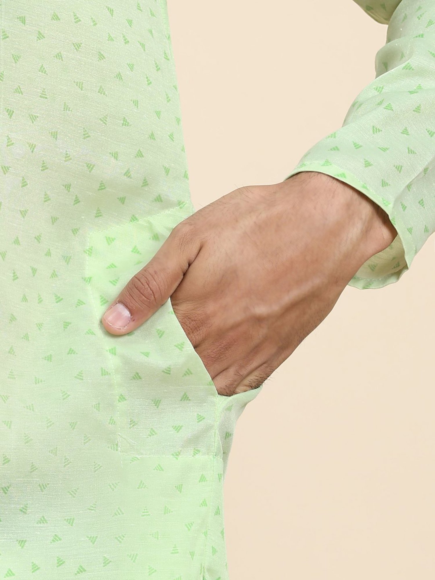 Pro-Ethic Style Developer Green & White Cotton Regular Fit Printed Kurta Bottom Set