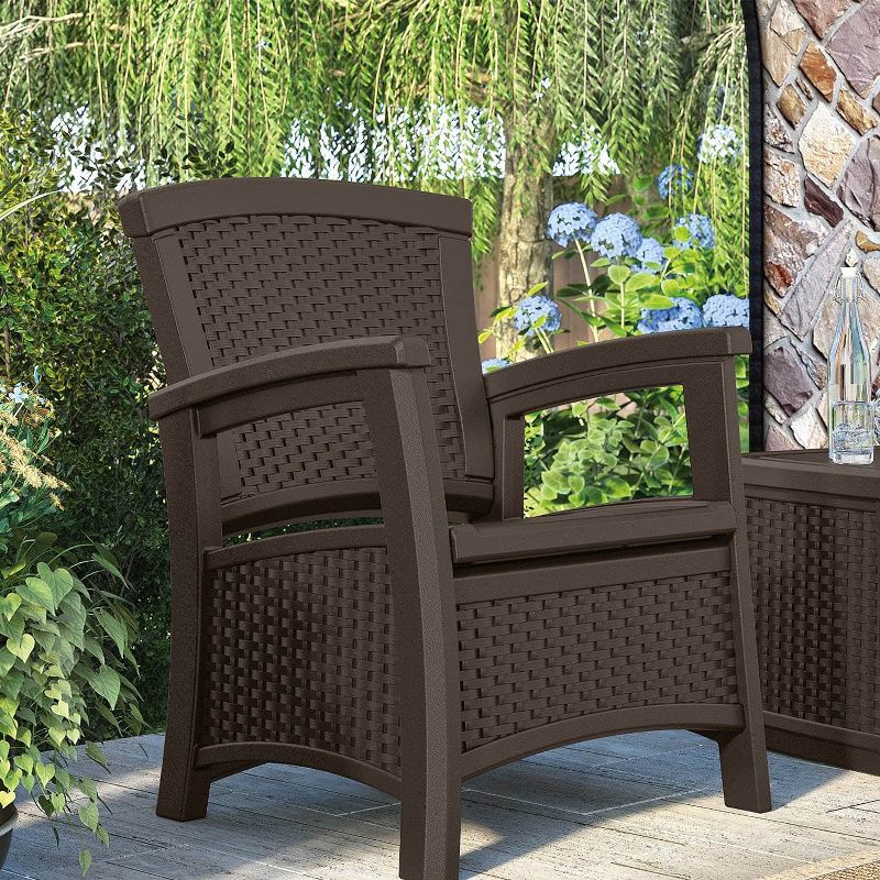 Suncast Elements Resin Wicker Design Club Chair with Storage, Java (2 Pack)