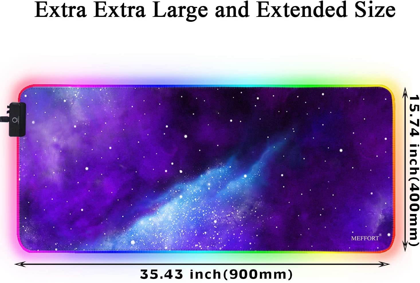 Meffort Inc RGB Gaming Mouse Pad - Extra Large XXL LED Gaming Mouse Mat with Custom Design Stitched Edges 35.4 x 15.7 Inches - Galaxy Universe