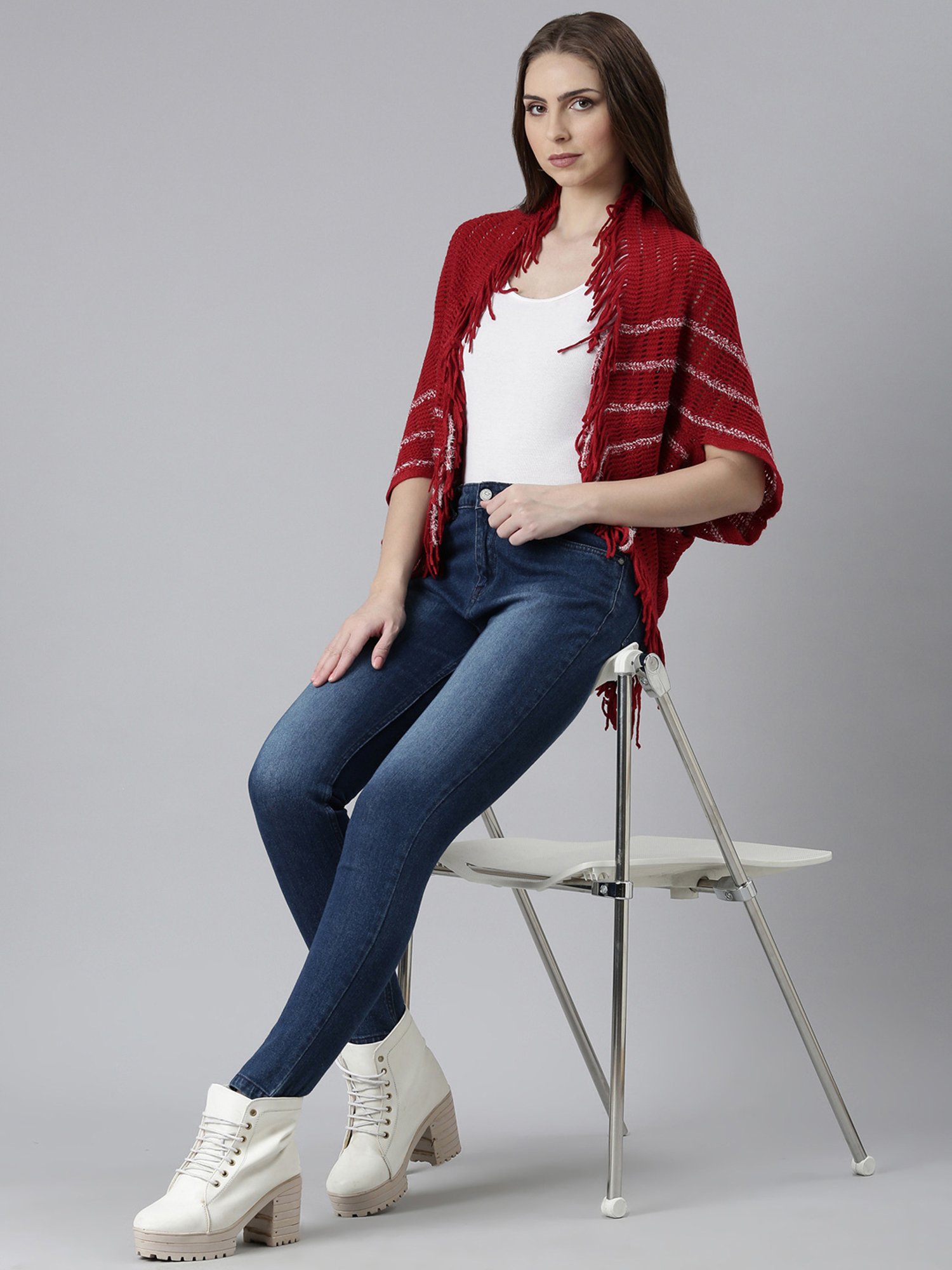 SHOWOFF Red Self Design Poncho