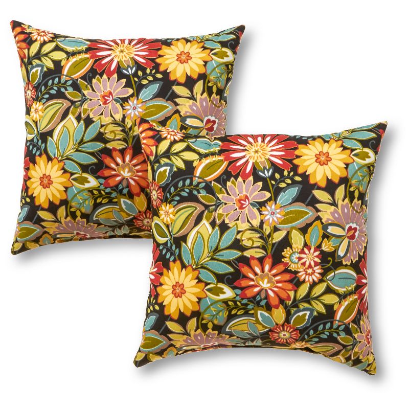 Set of 2 Jungle Floral Outdoor Square Throw Pillows - Kensington Garden