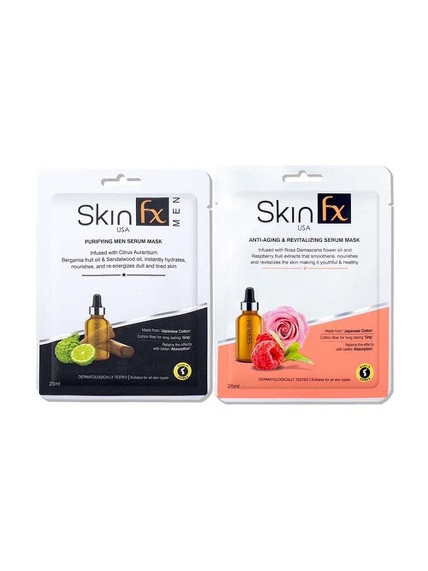 Skin Fx Anti - Aging & Purifying Men Facial Serum Mask - Pack of 2