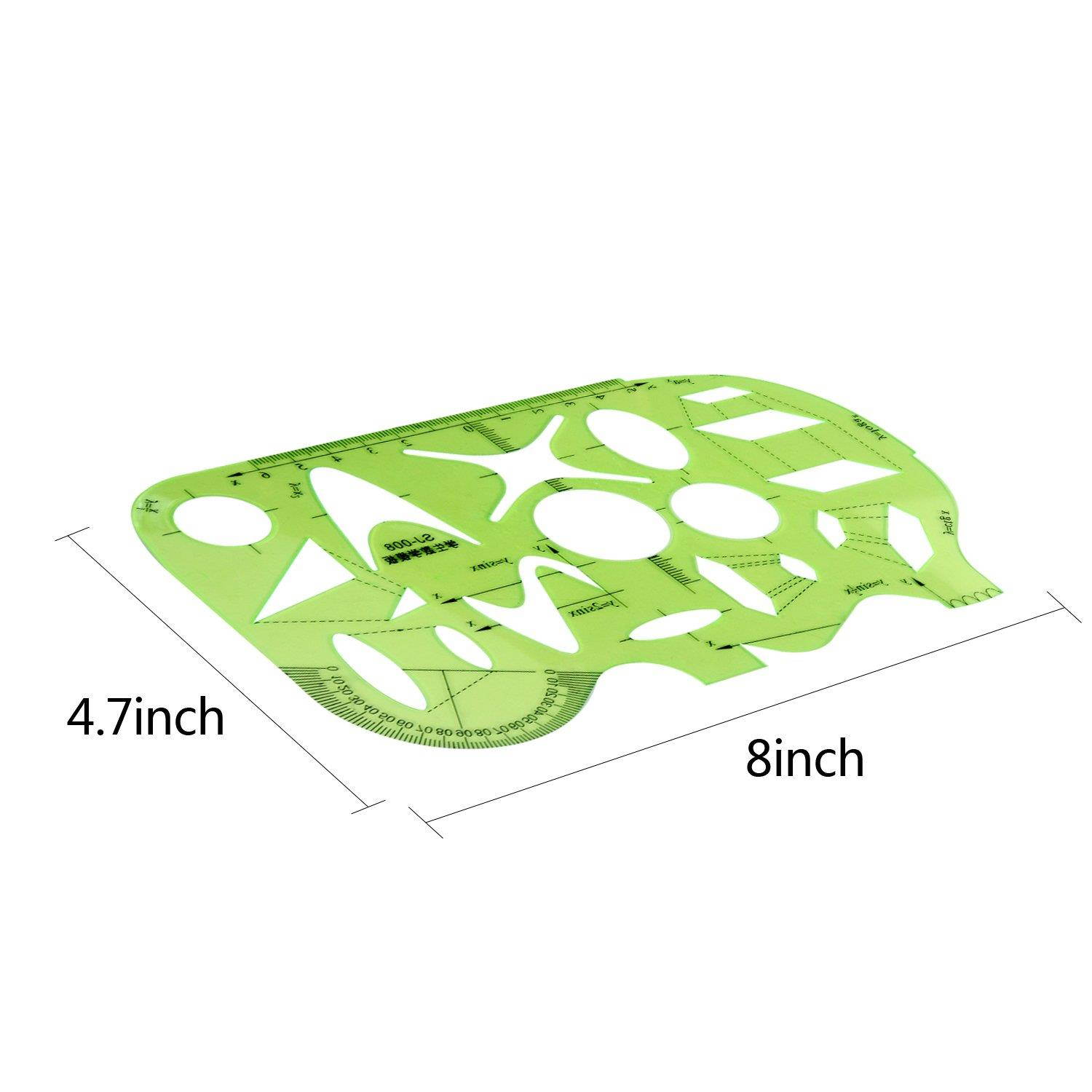 Green Plastic Mathematics Metric Circle Triangle Oval Parallelogram Shapes Drawing Drafting Template Stencil