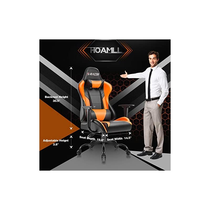 Gaming Office Chair Computer Chair High Back Racing Desk Chair PU Leather Adjustable Seat Height Swivel Chair Ergonomic Executive Chair with Headrest for Adults (Orange)