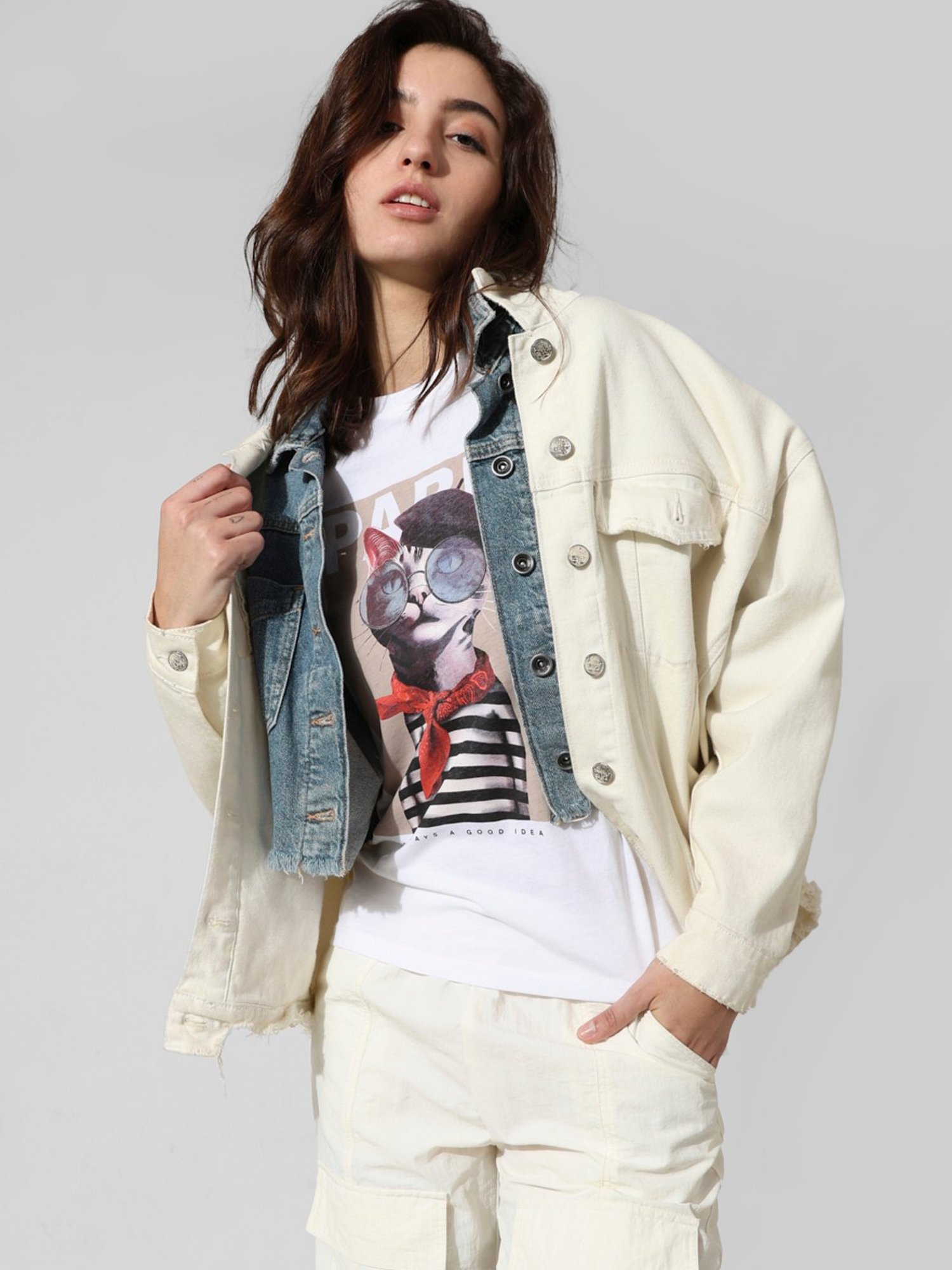 Only White Cotton Graphic Print T-Shirt