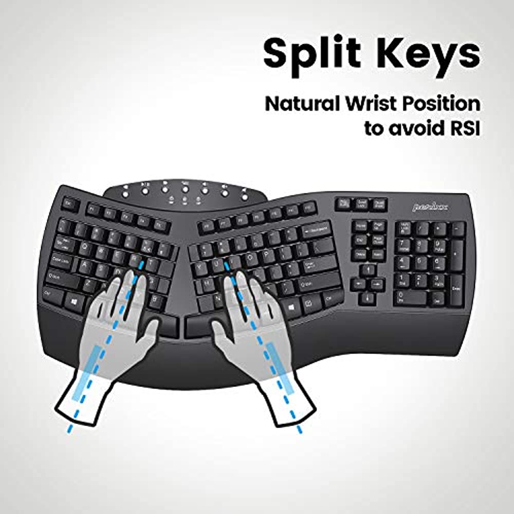 Perixx PERIBOARD-612 Wireless Ergonomic Split Keyboard with Dual Mode 2.4G and Bluetooth Feature, Compatible with Windows 10 and Mac OS X System, Black