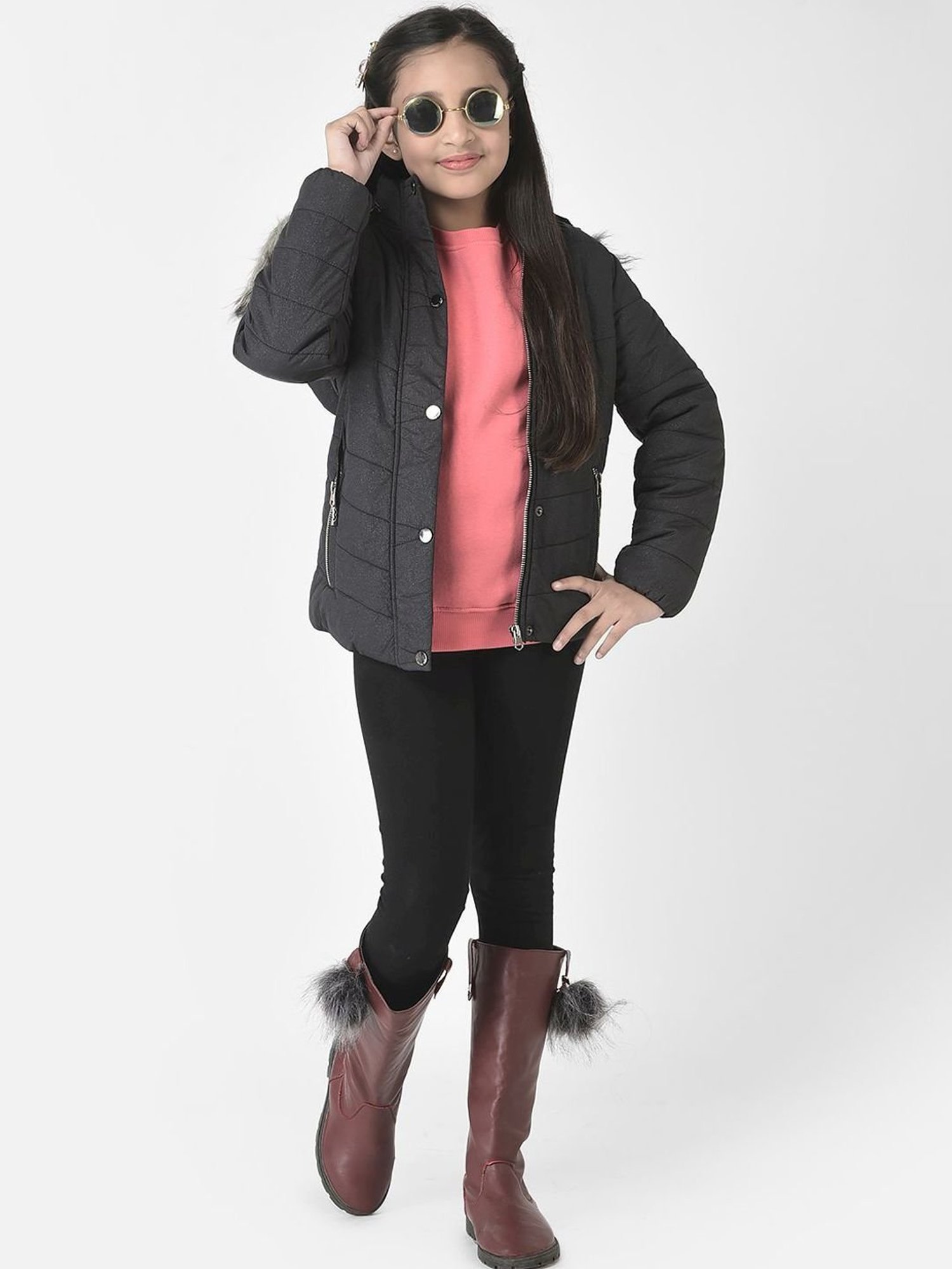 Elle Kids Black Self Pattern Jacket