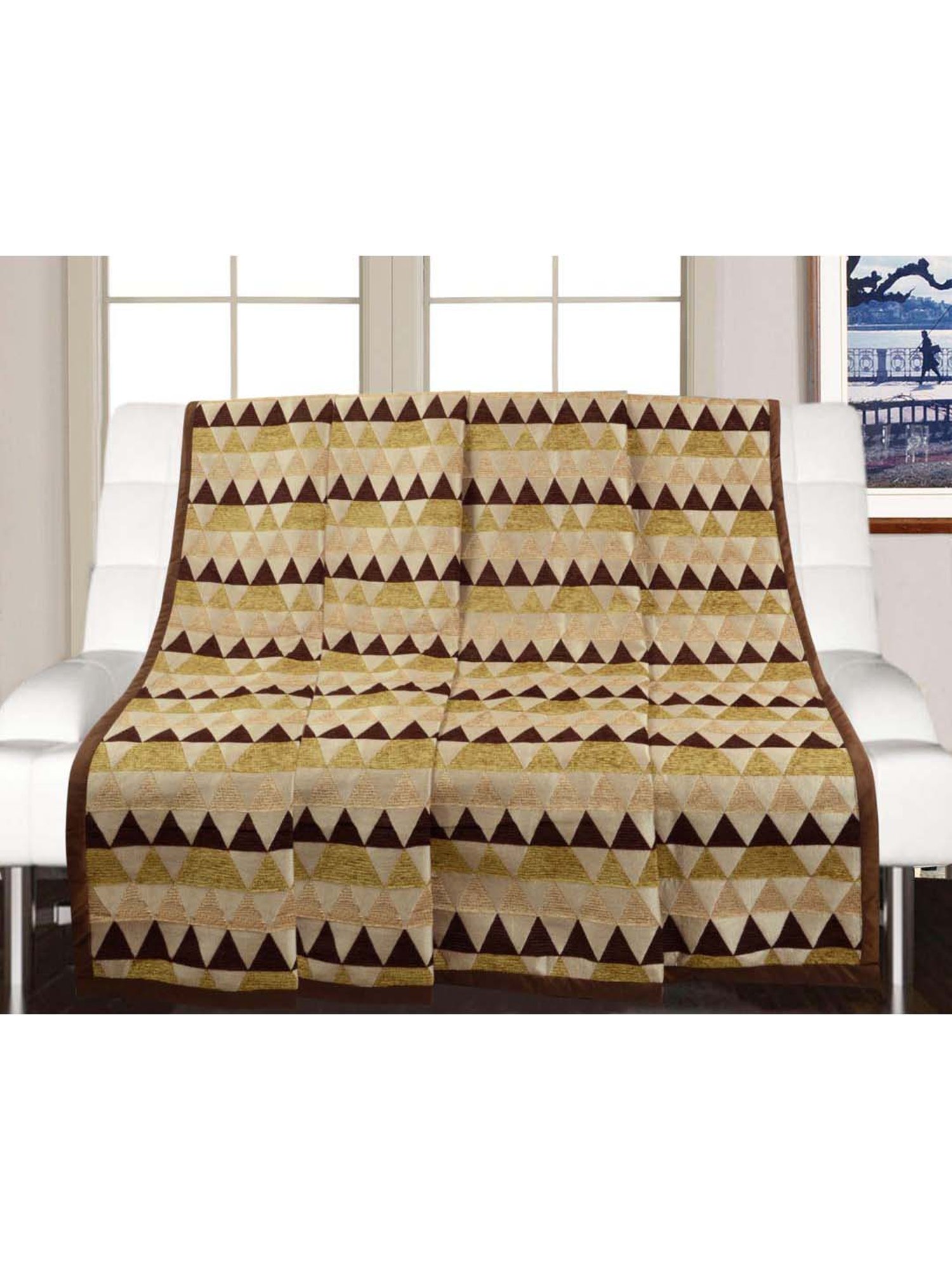 Nestasia Red & Cream Chevron Cotton Knitted Throw blanket with texture for Living Room or Bedroom