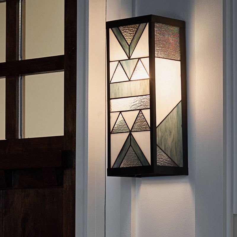 16.25" Stained Glass 1-Light Rectangular Geometric Outdoor Light Wall Sconce - River of Goods