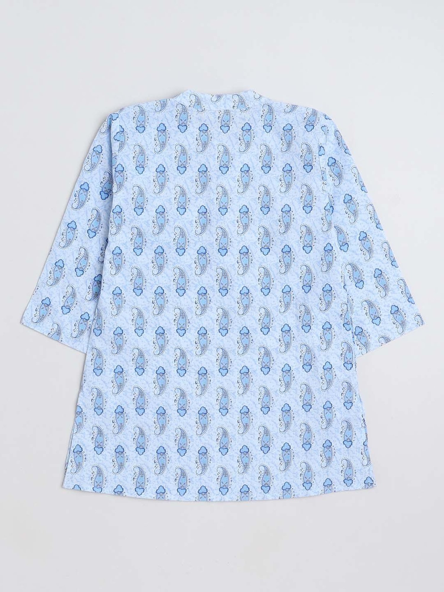 The Magic Wand Kids Blue & White Cotton Floral Print Full Sleeves Kurta Set