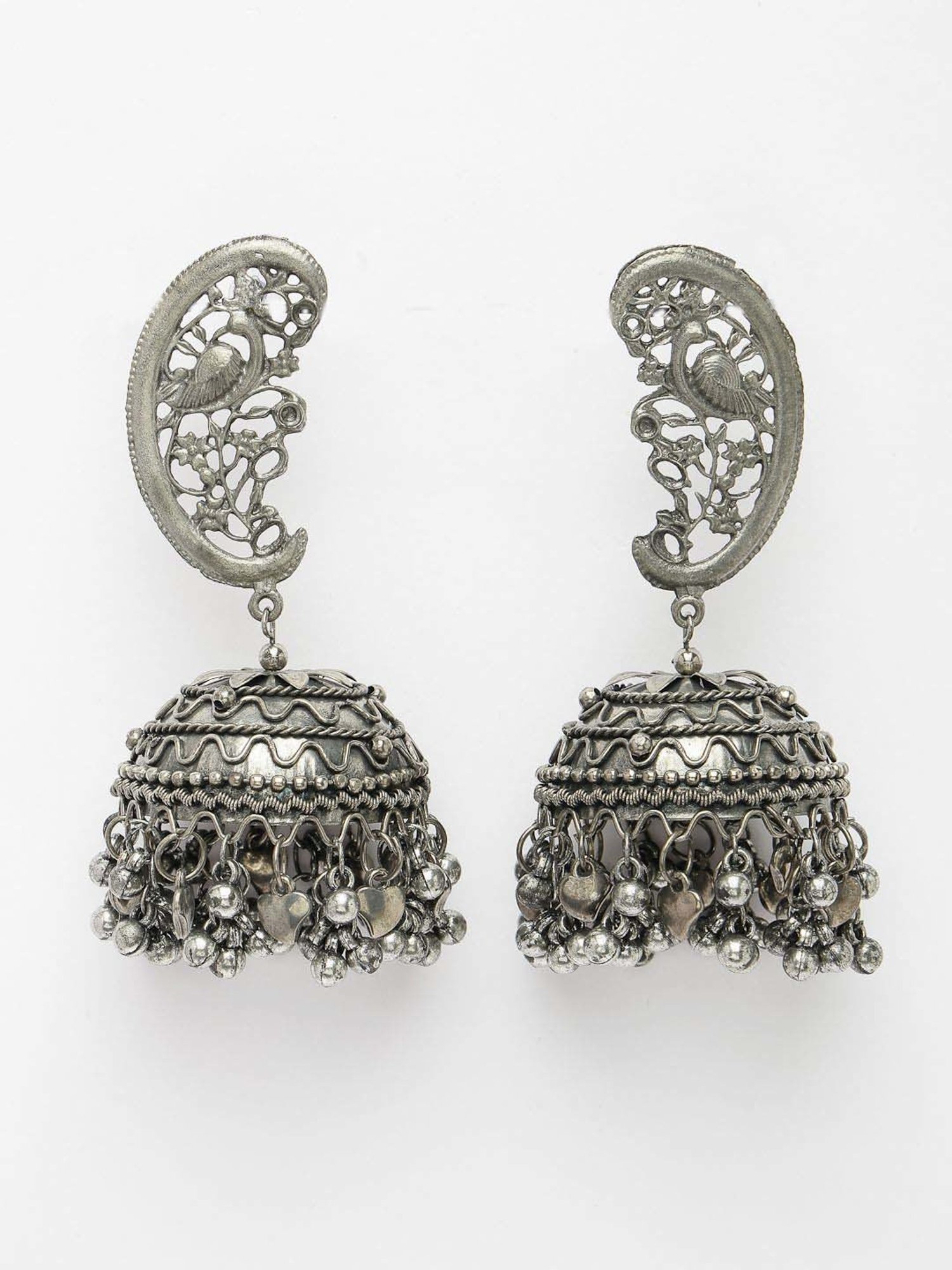 NVR Silver-Plated Oxidized Dome Shaped Jhumki Earrings for Women