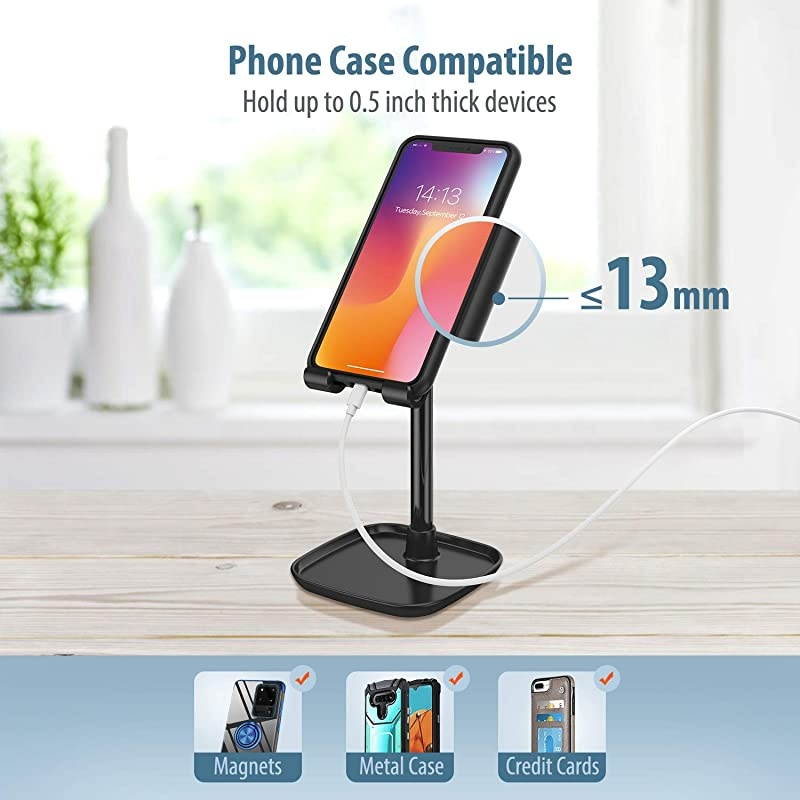 Cell Phone Stand,  Angle Height Adjustable Cell Phone Stand for Desk, Thick Case Friendly Phone Holder Stand for Desk, Compatible with All Mobile Phone (Pink)