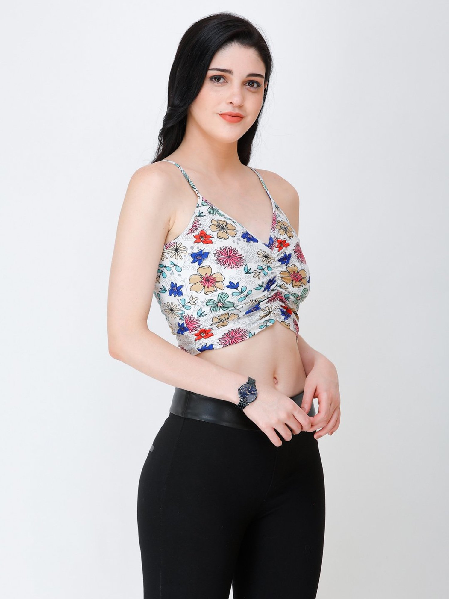 Scorpius White Floral Print Crop Top