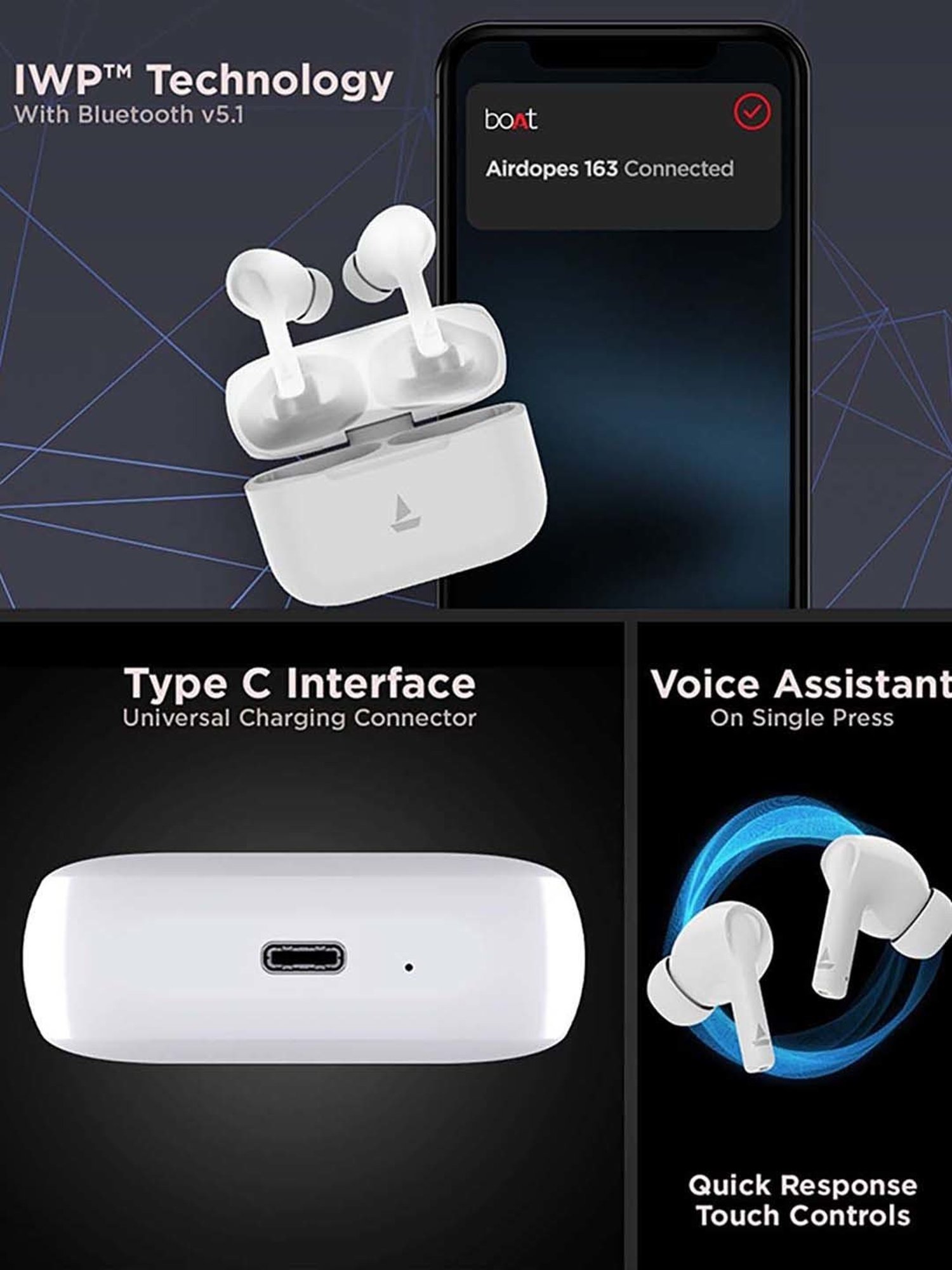 boAt Airdopes 163 M In the Ear Bluetooth Headset with ASAP Charge (White)