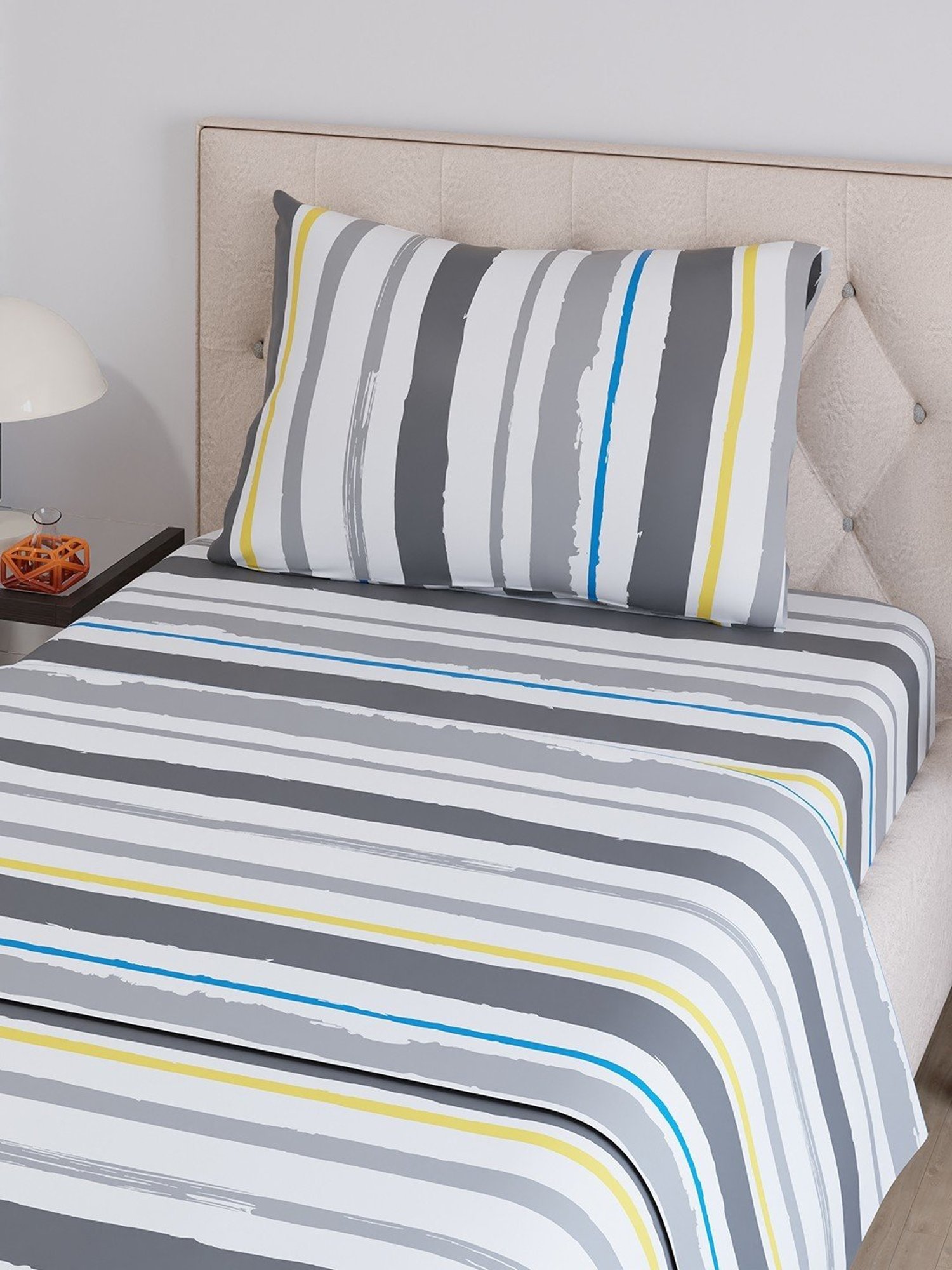 Layers Zen Grey Cotton Blend 225 TC Single Bedsheet with Pillow Cover