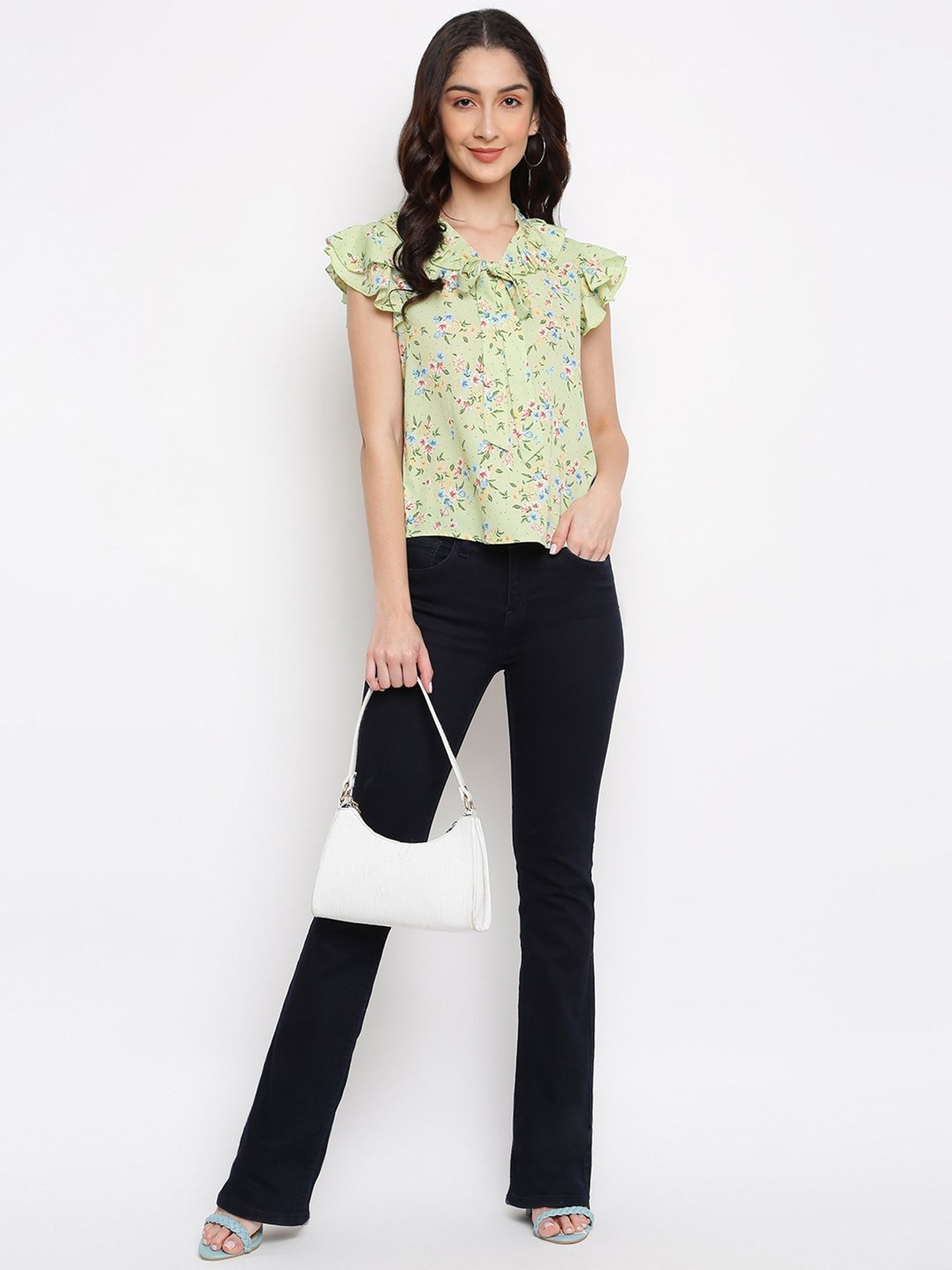Latin Quarters Green Floral Print A-Line Top