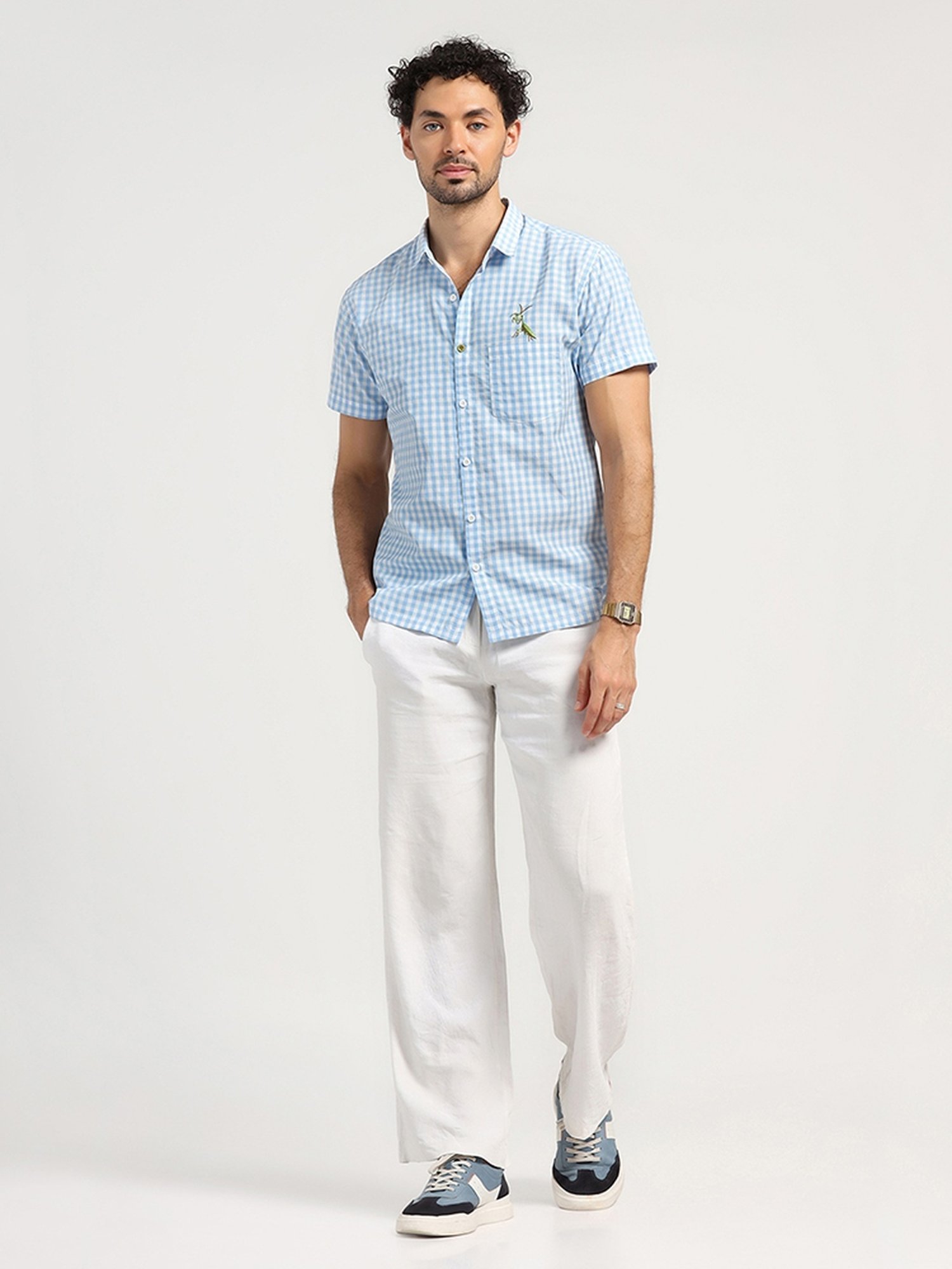 Lela Blue Regular Fit Embroidered Shirt
