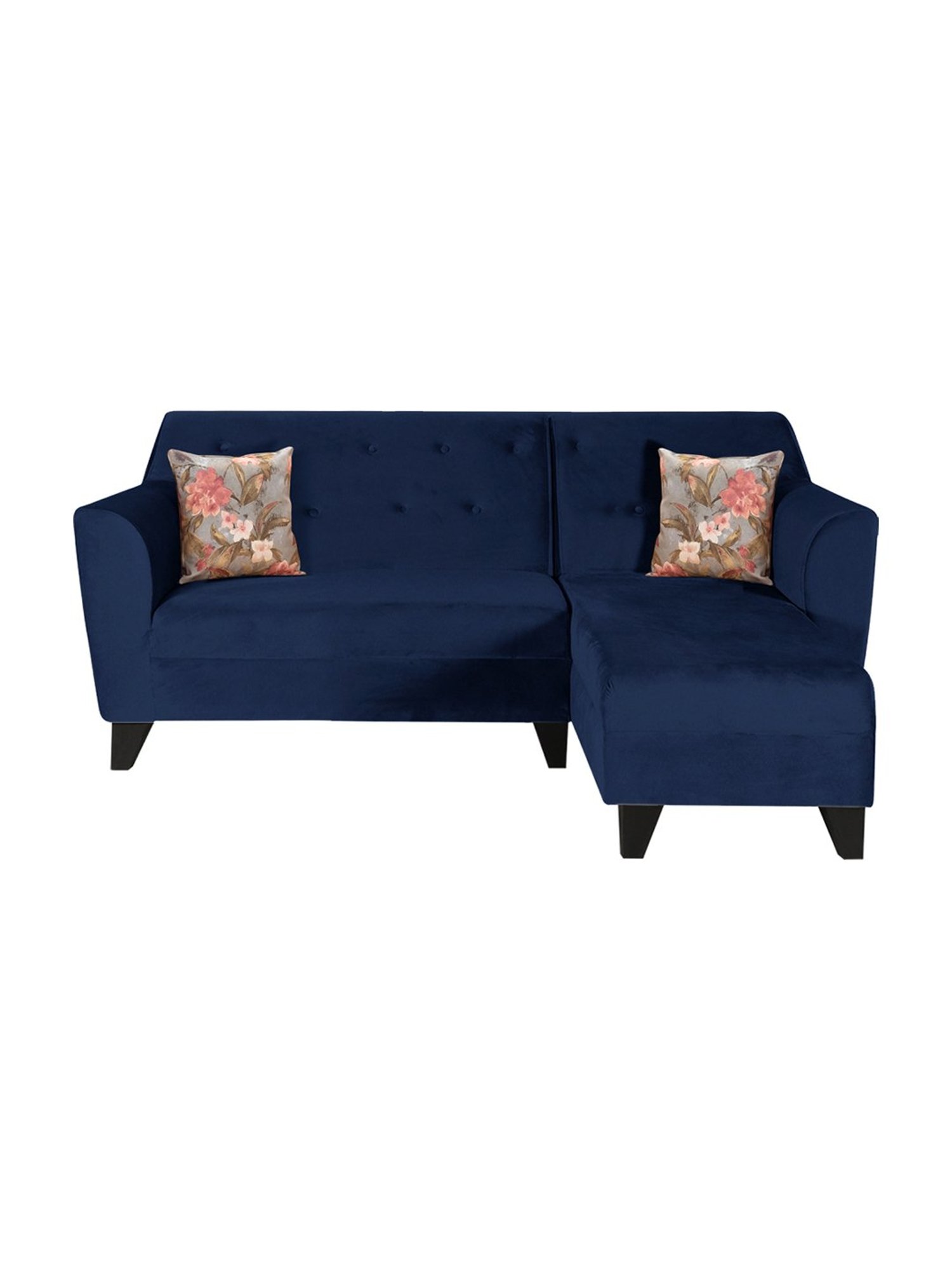 Trevi Blue Velvet & Neem Wood 5 Seater RHS Sectional Sofa