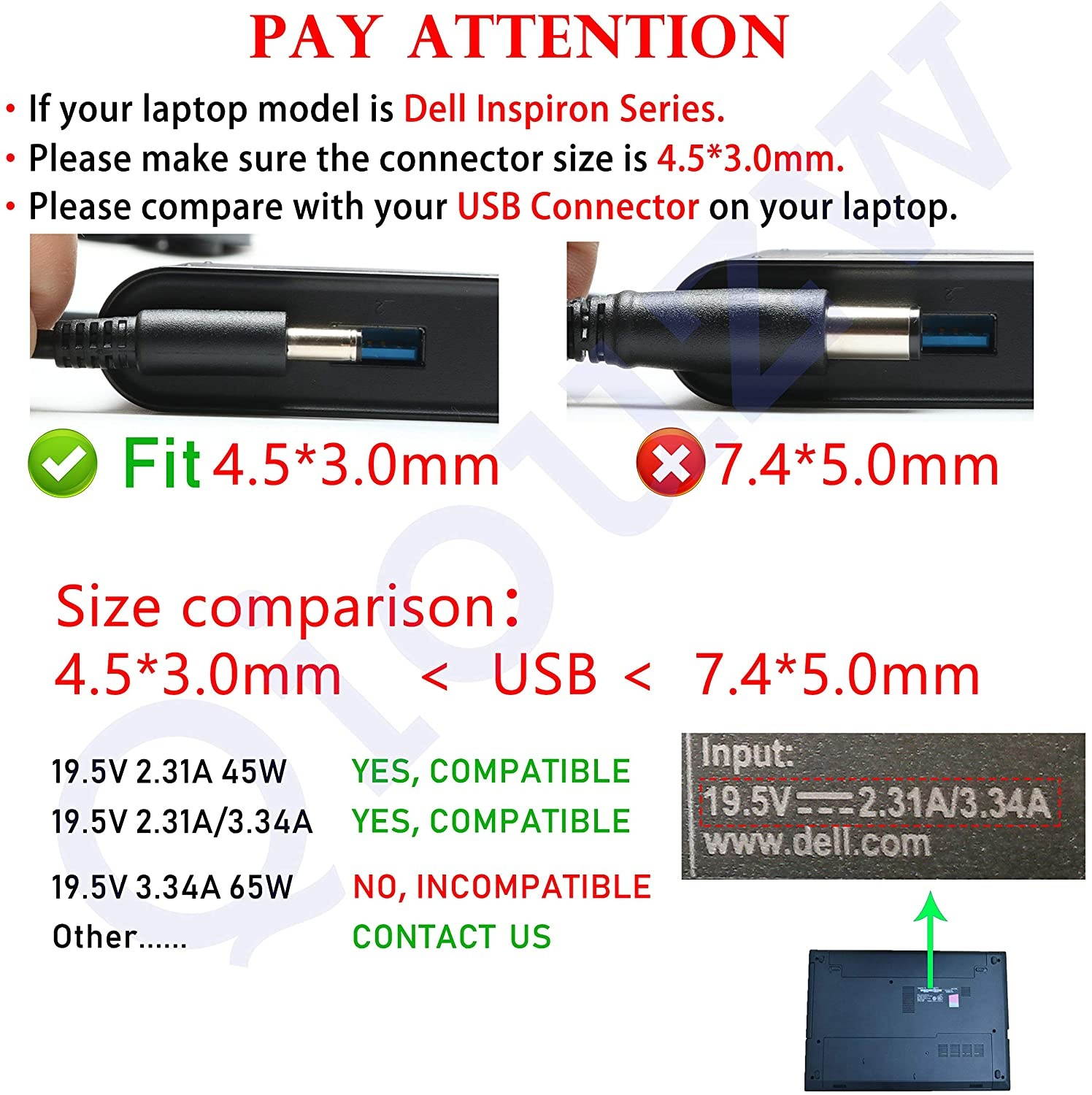 45W 19.5V 2.31A AC Adapter Charger Replacement for Dell Vostro 14 15 3358 3458 3459 3468 3549 3551 3558 3559 3561 3568 5459 5468 5568 PA-1900-32D,Dell Inspiron 11 13 15 17 3000 5000 7000 Series