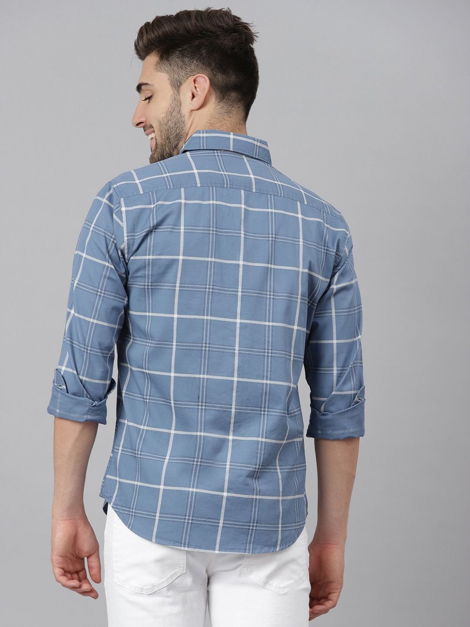 Dennis Lingo D-Blue Cotton Slim Fit Checks Shirt