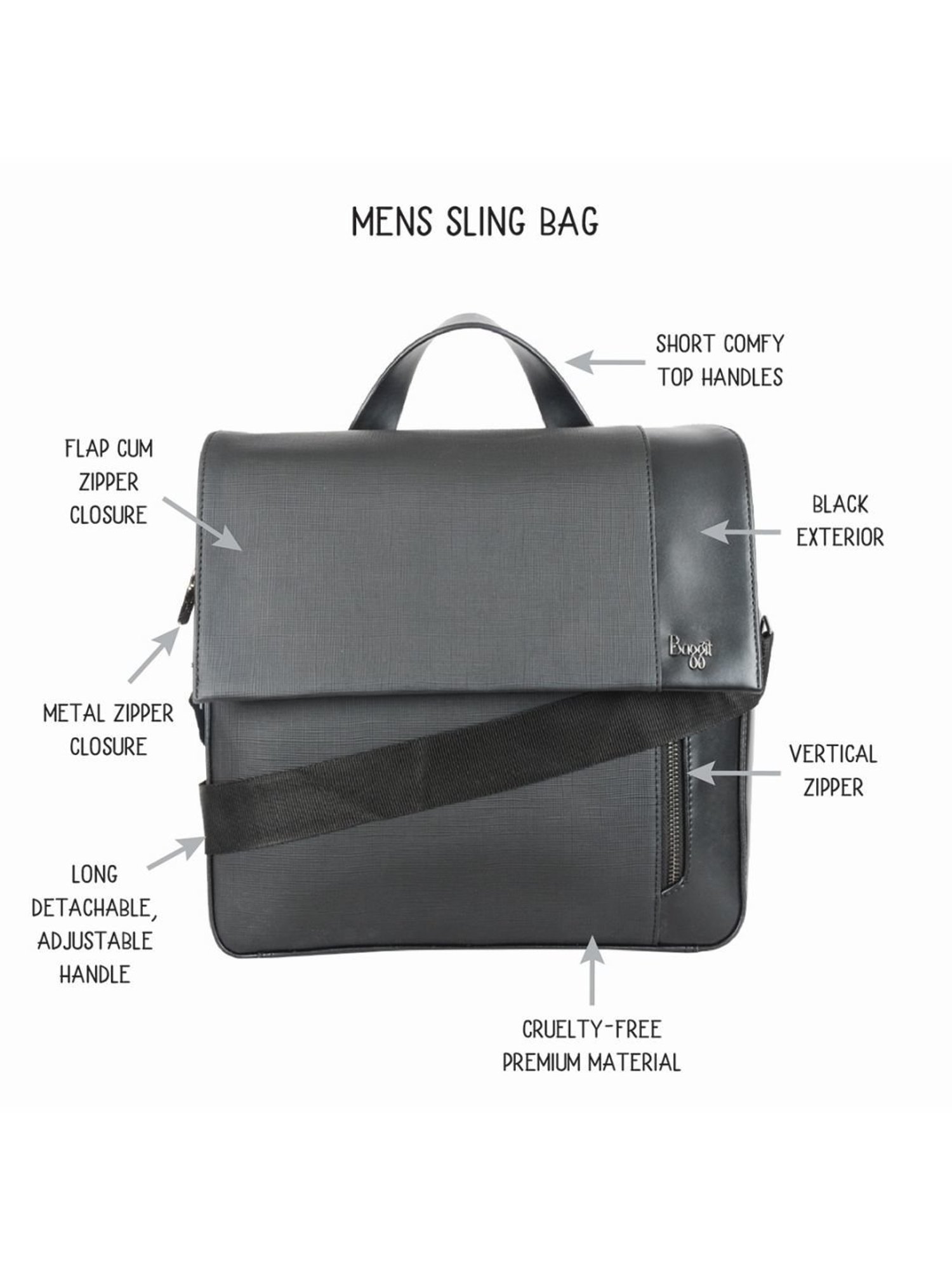 Baggit Henry Black PU Solid Messenger Bag