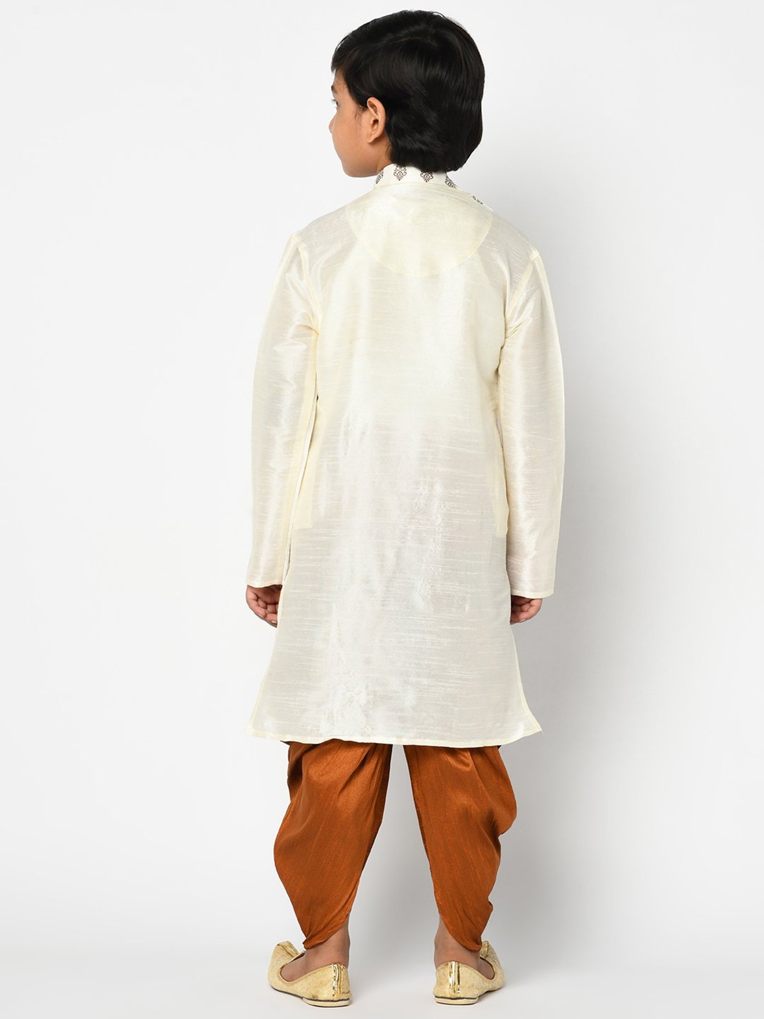 Deyann Kids Off White & Mustard Self Design Full Sleeves Kurta with Patiala