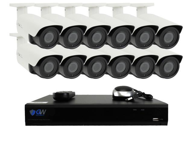 GW 16 Channel H.265 4K NVR 5-Megapixel (2592 x 1520) 4X Optical Zoom Network Video Security System, 16pcs 5MP 1920p 2.8-12mm Motorized Zoom POE Weatherproof Bullet IP Cameras, 120ft Night Vision