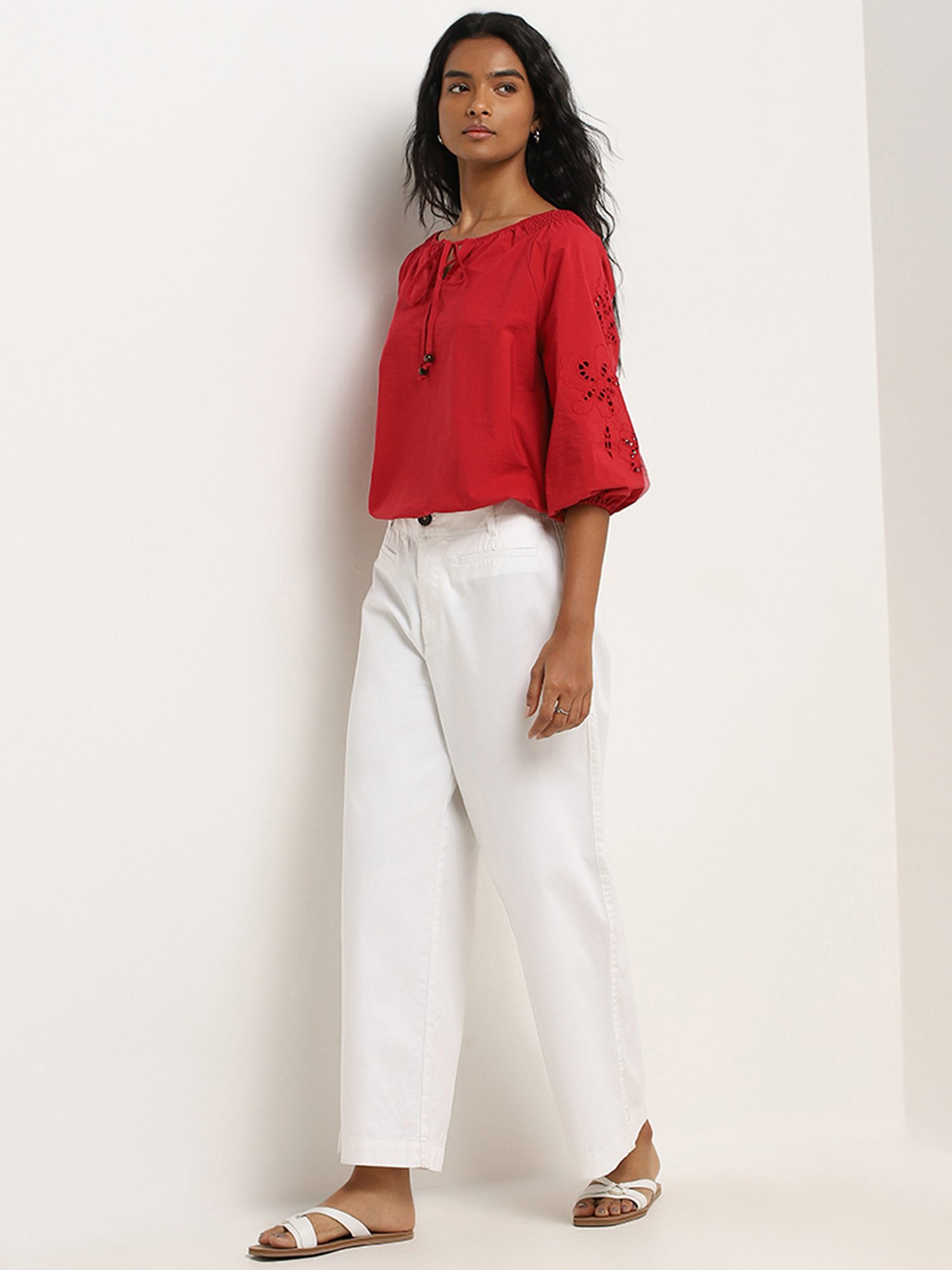 LOV by Westside Red Schiffli Design Blouse