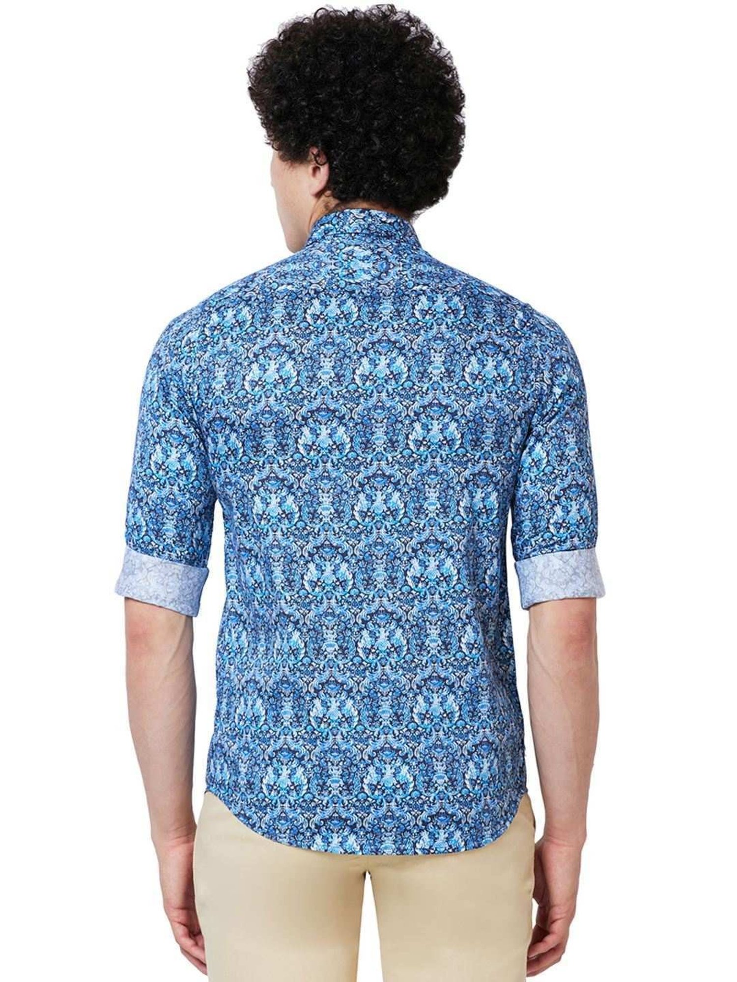 ColorPlus Blue Cotton Contemporary Fit Printed Shirt