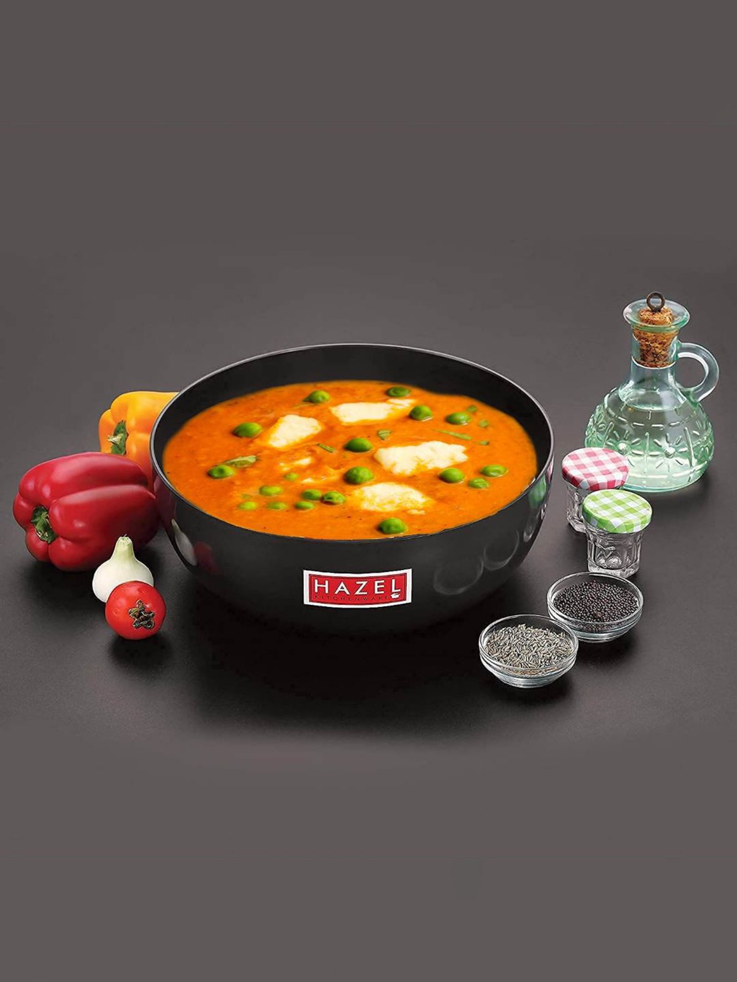 HAZEL Black Hard Anodized Frying Tasla Kadhai - 14 Litre