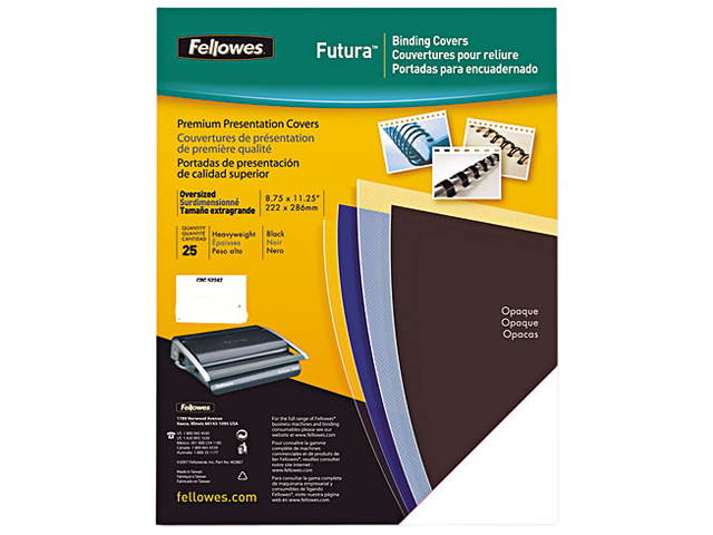 5224901 Fellowes Futura Presentation Binding System Covers, 11 x 8-1/2, Opaque Black, 25/Pack